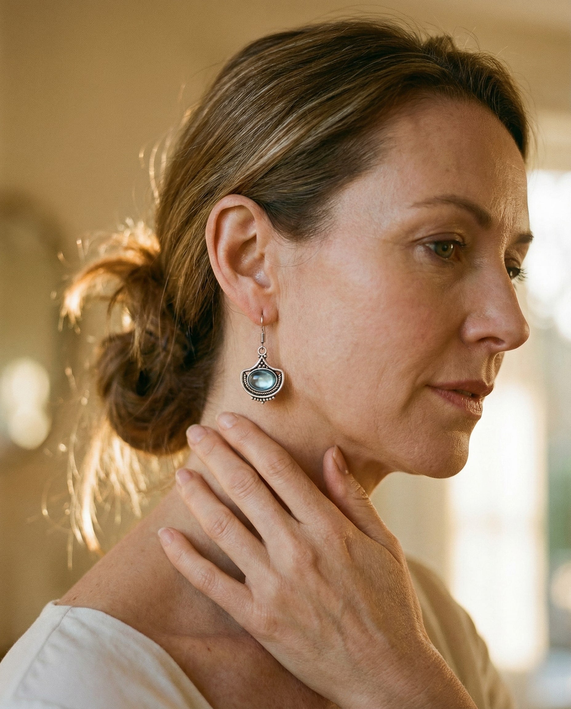 Vintage Blue Oval Gemstone Necklace and Earrings Set