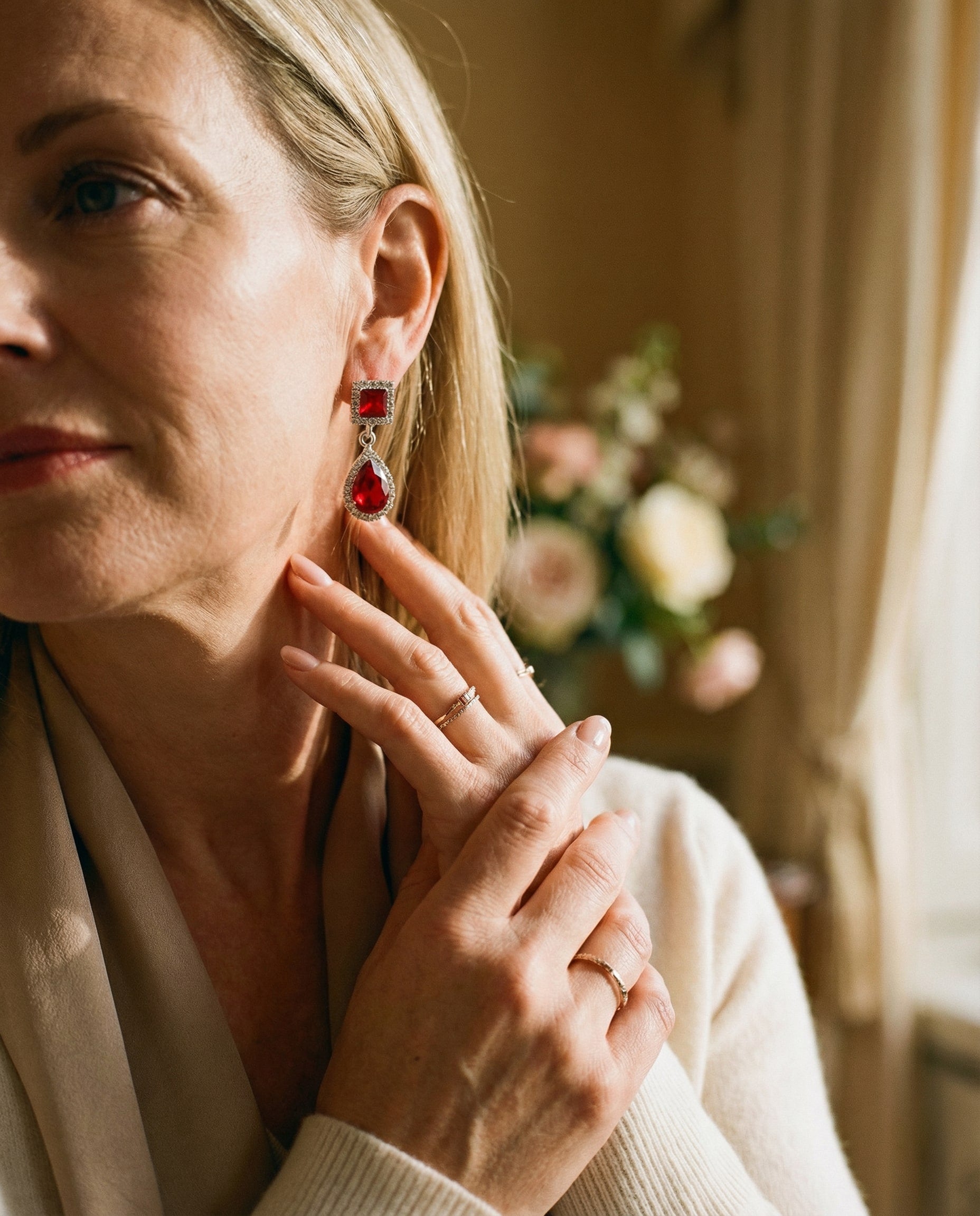 Red Drop Set – Choker and Drop Earrings