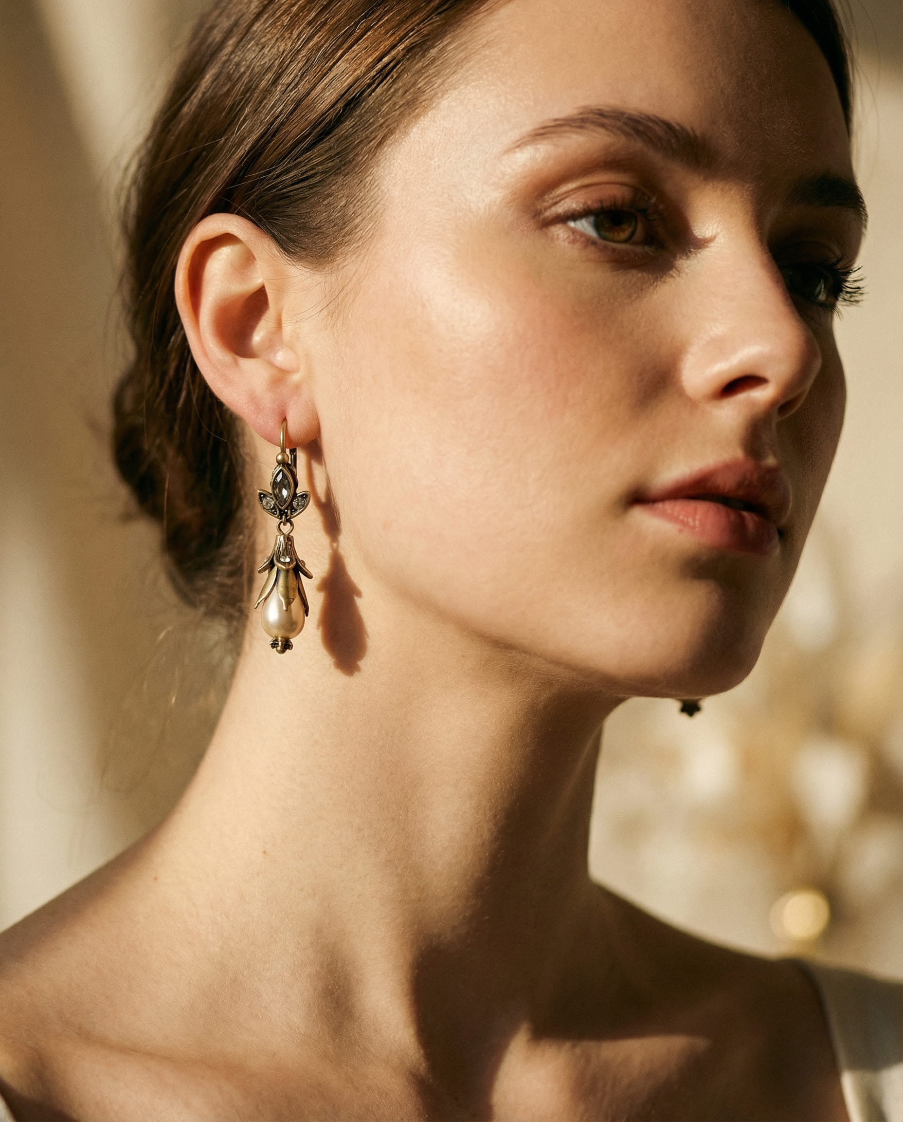 Vintage Floral Drop Earrings with Pearls