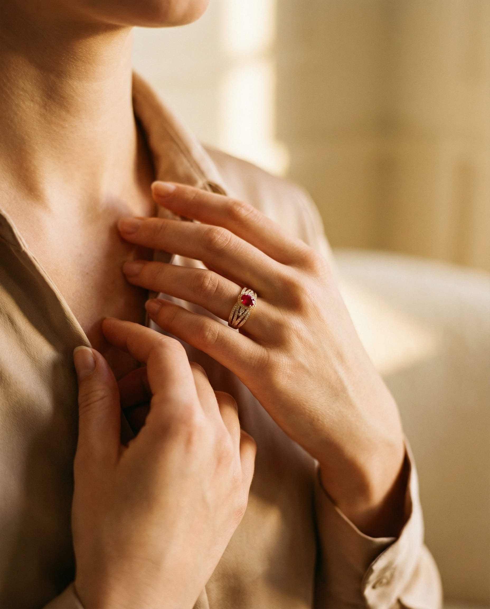 Layered Gold Red Sparkle Ring