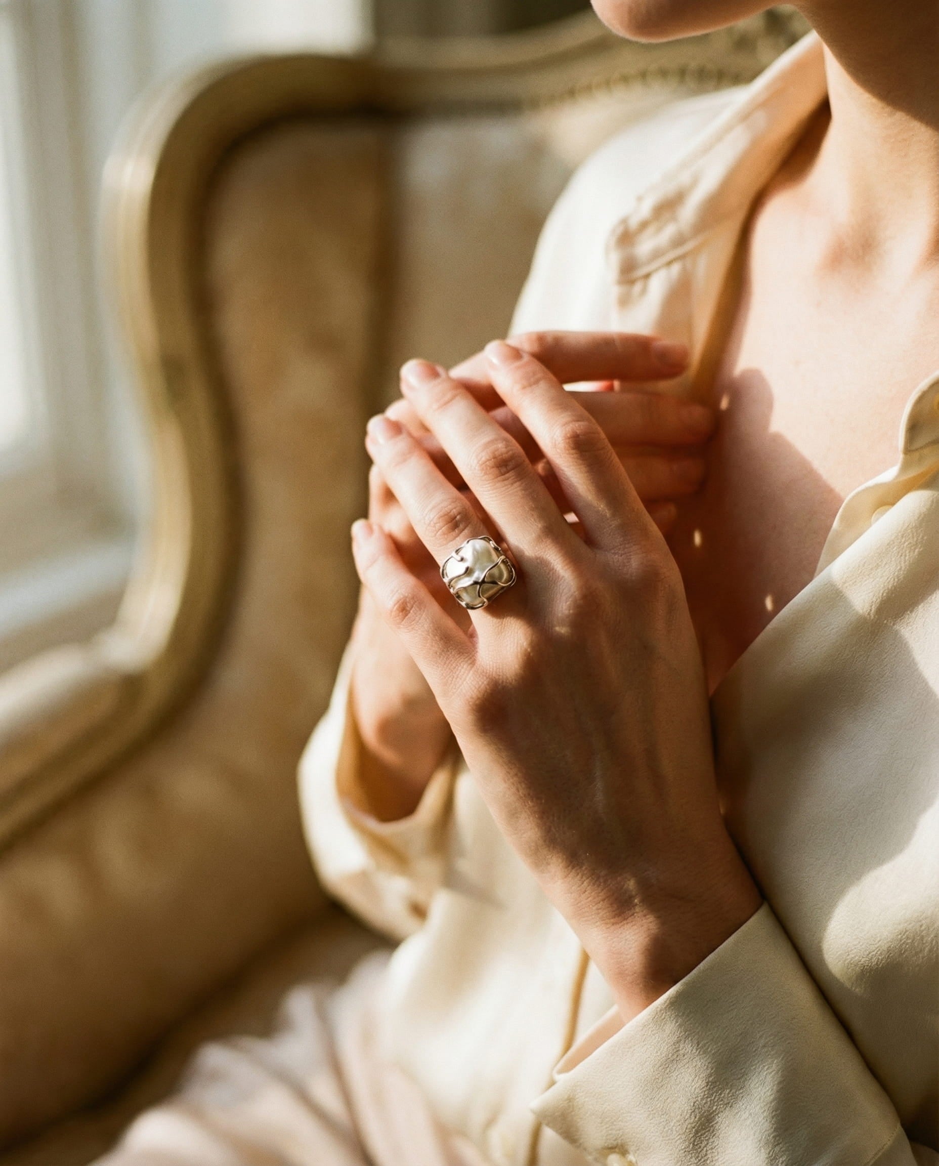 Vintage Silver Pearl Ring