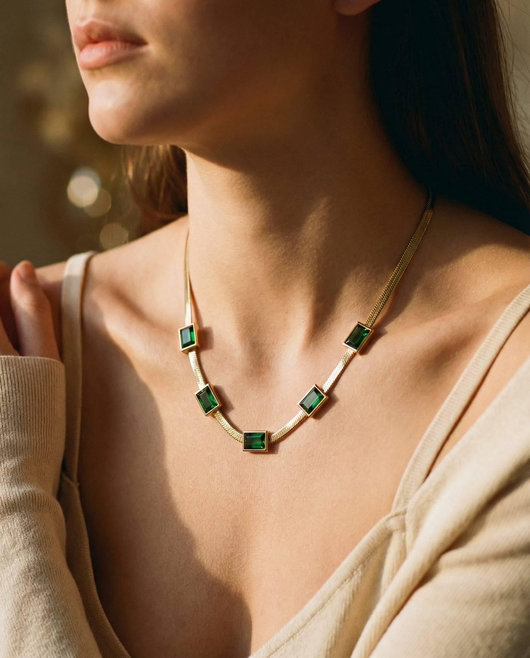 Vintage Green Cubic Zirconia Necklace