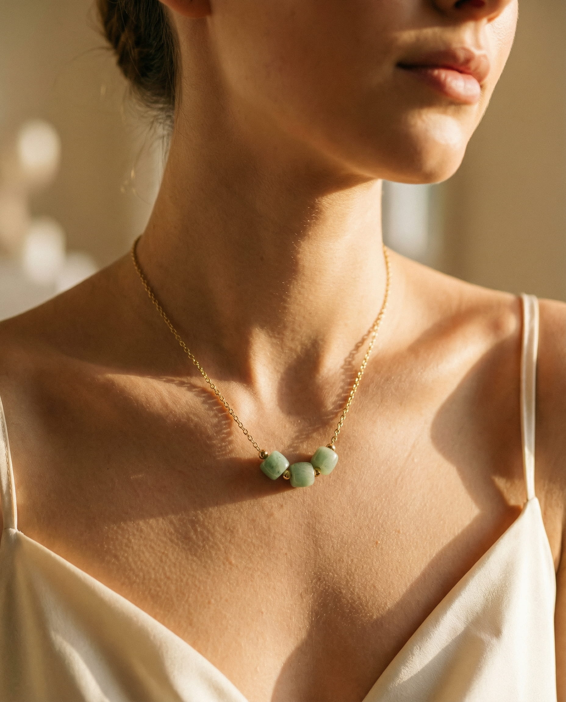 Vintage Gold Necklace with Soft Green Stone