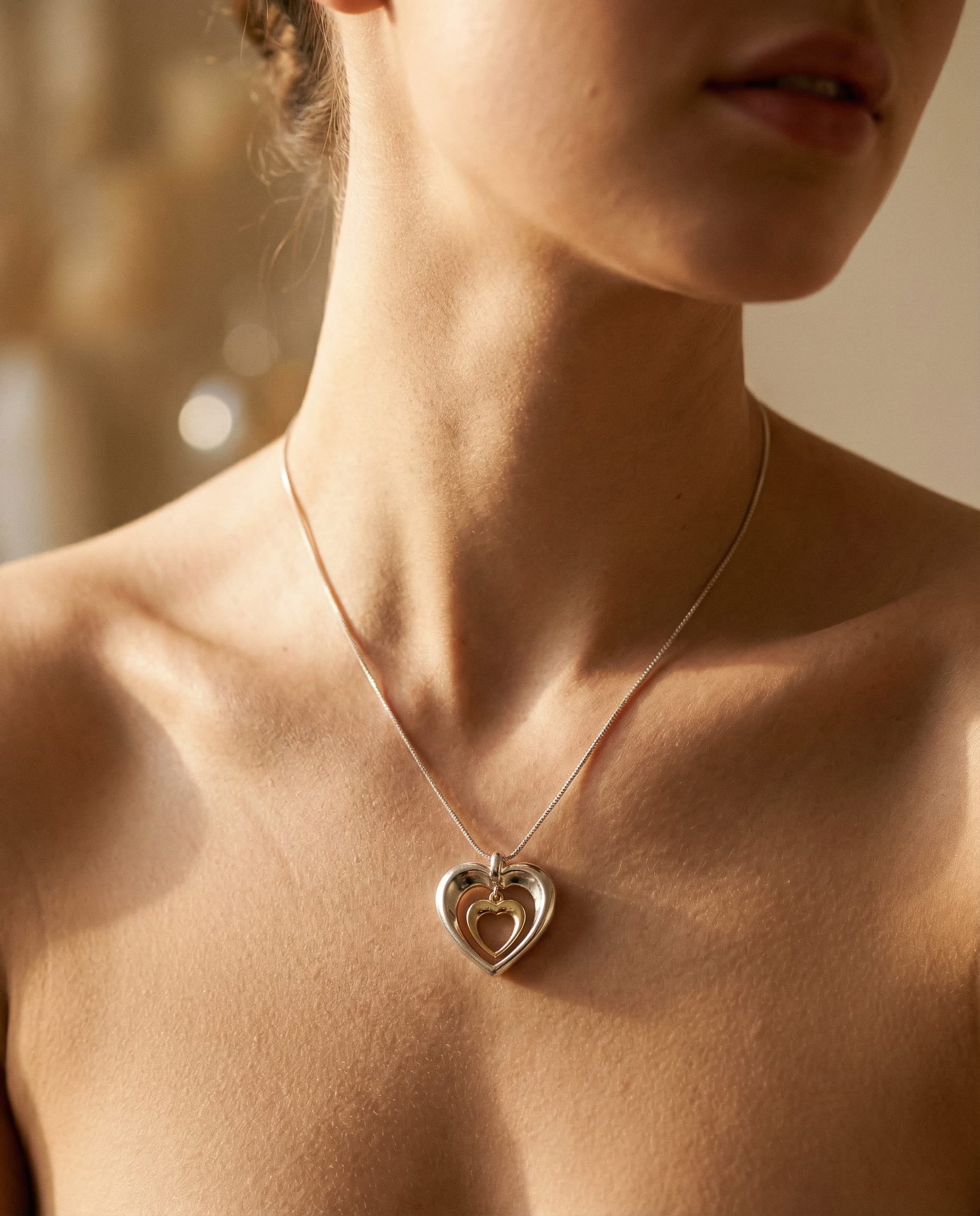 Two-Tone Hollow Heart Pendant Necklace