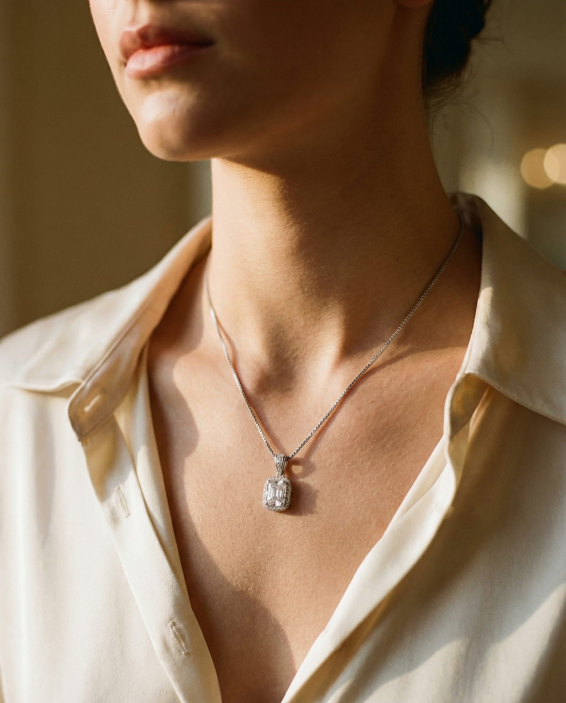 Vintage Silver Cushion-Cut Crystal Necklace