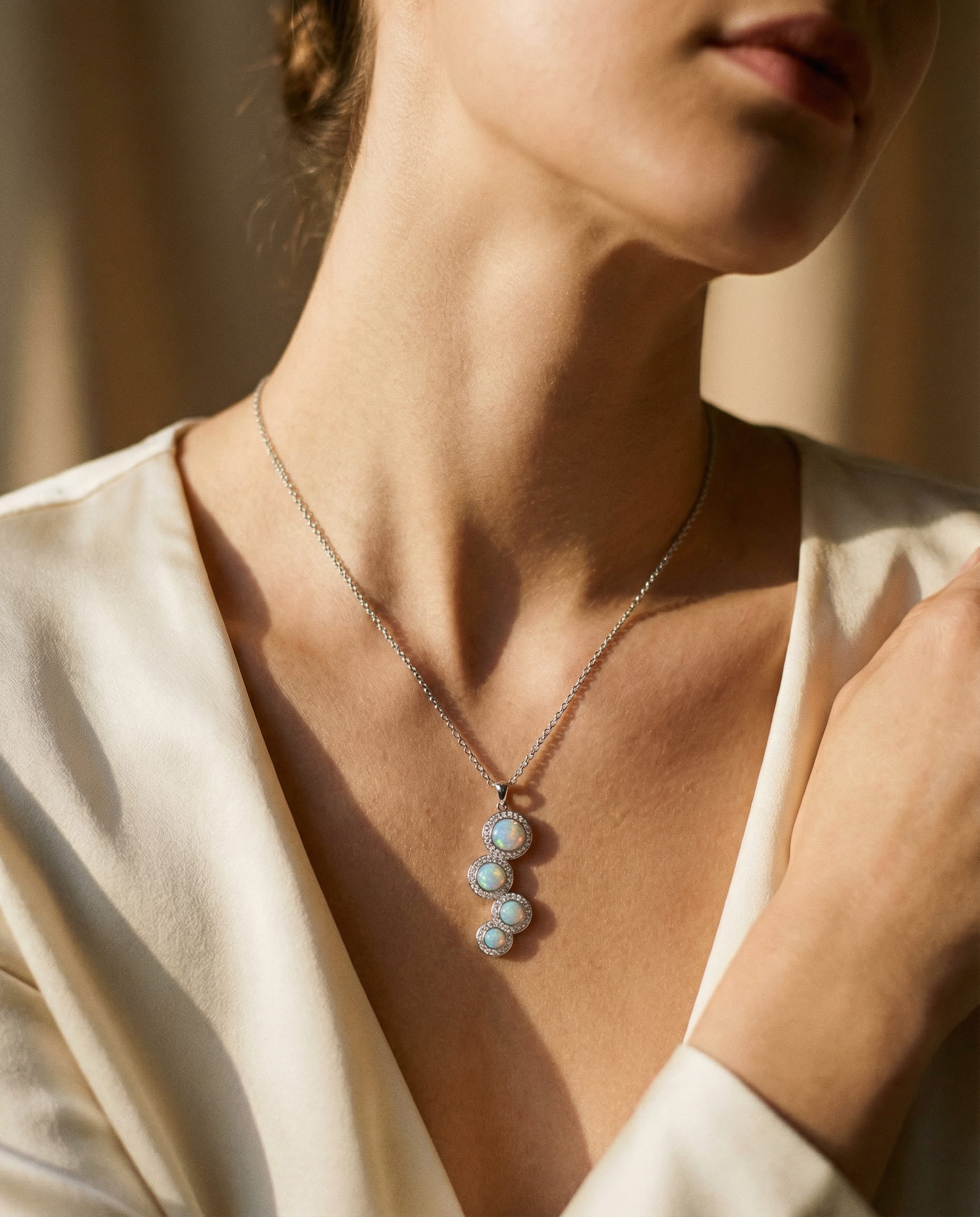 Silver Opal Zircon Necklace