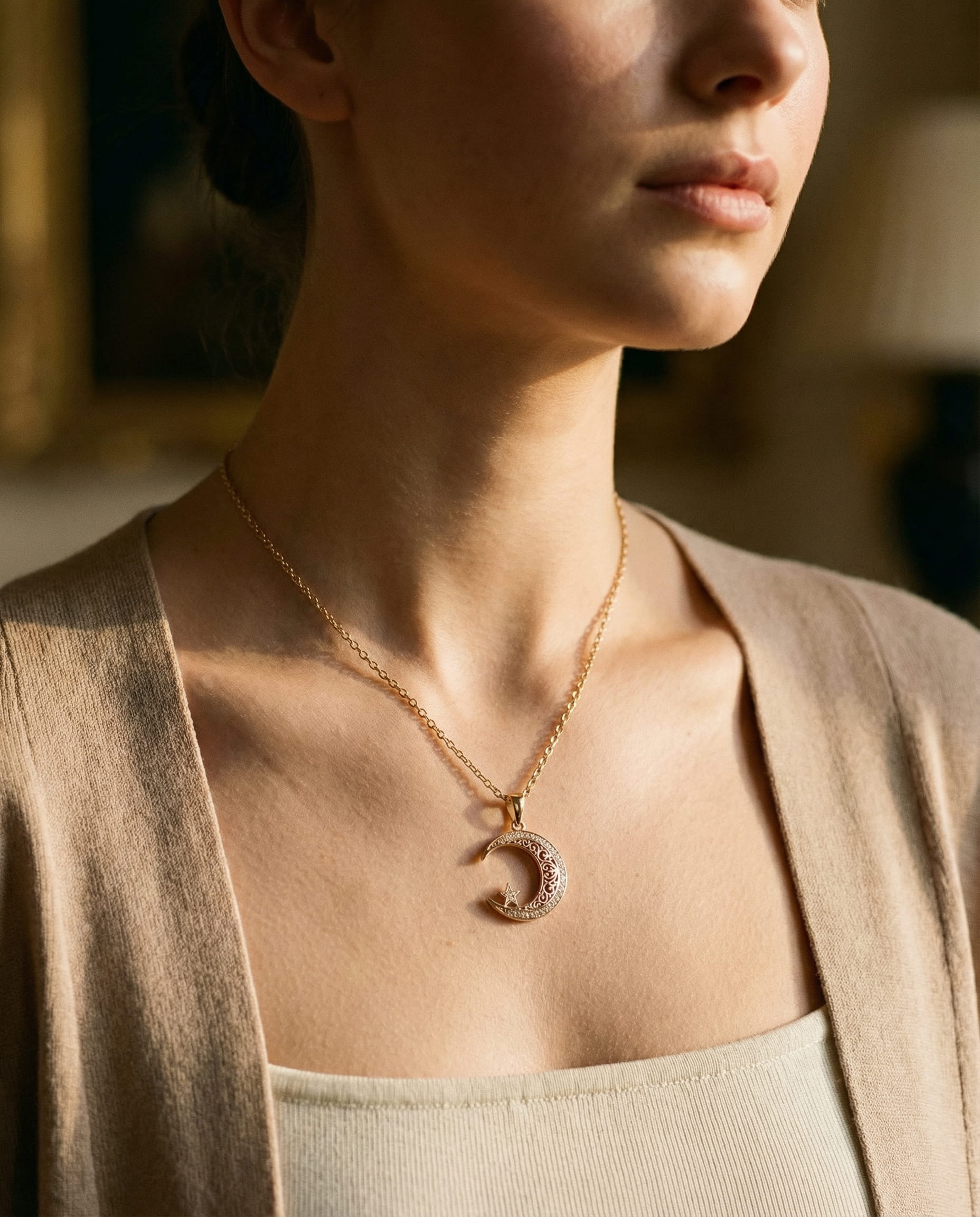 Elegant Sparkling Moon Necklace