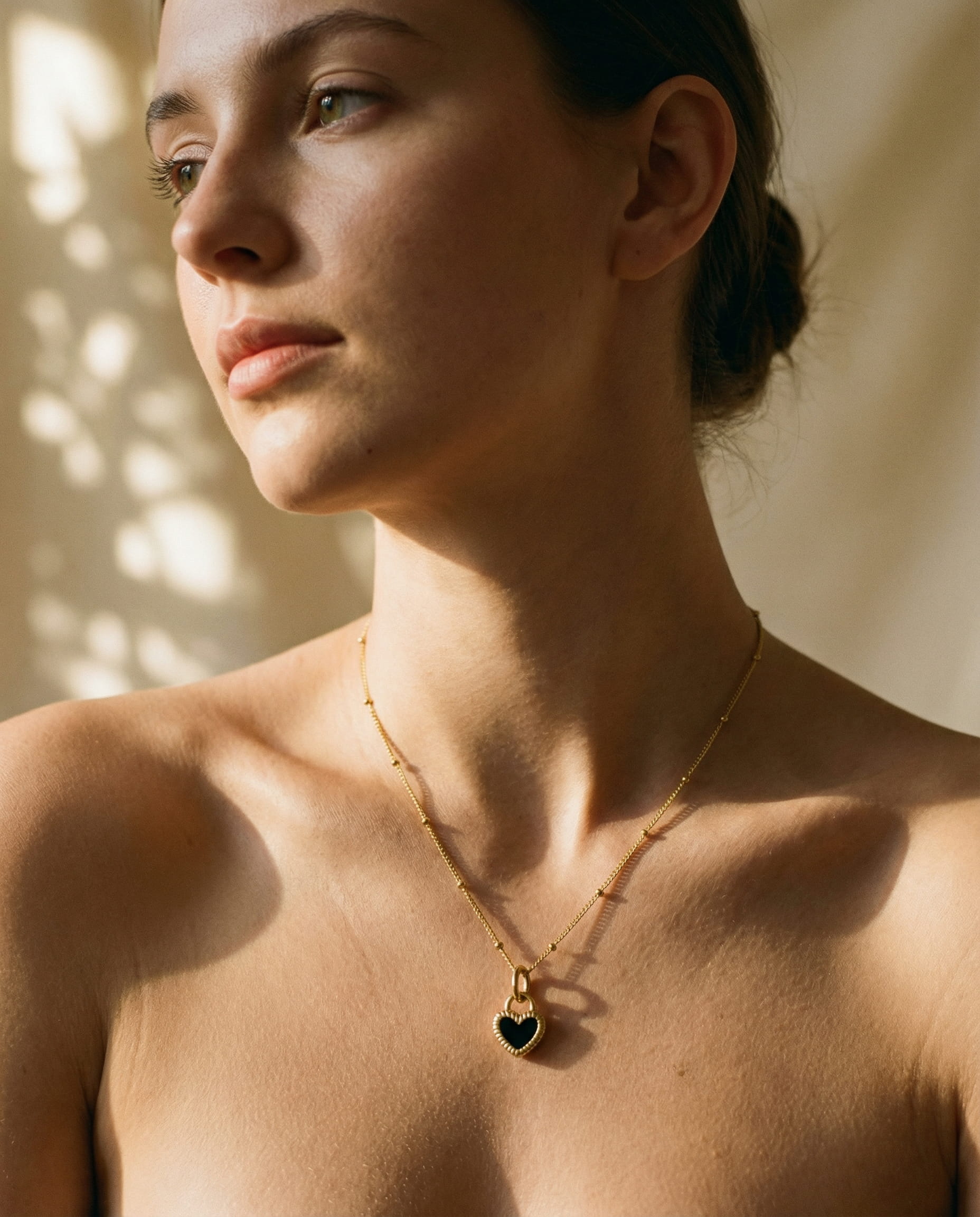 Black and White Gold Heart Pendant Necklace