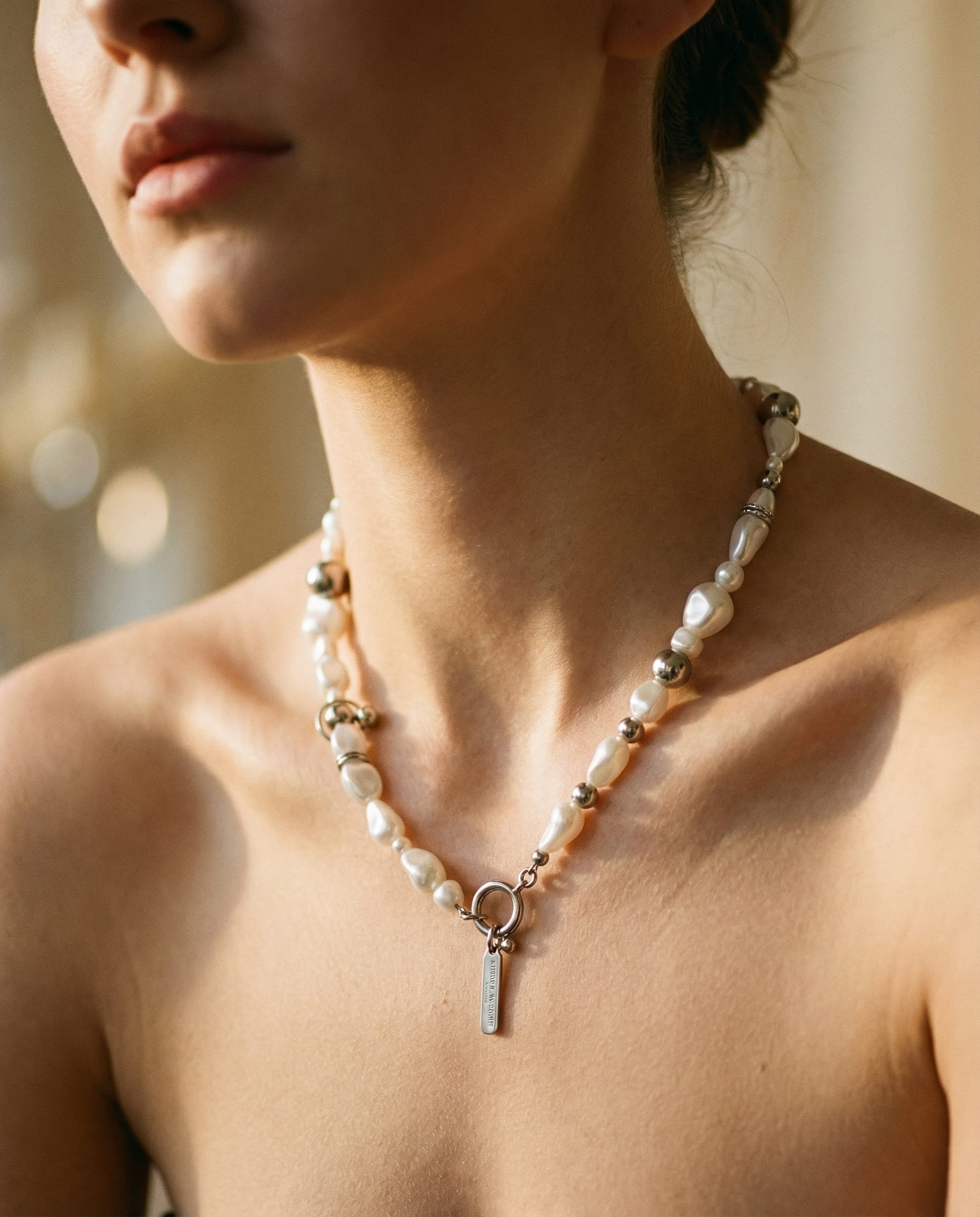 Vintage Silver Bead and Pearl Necklace