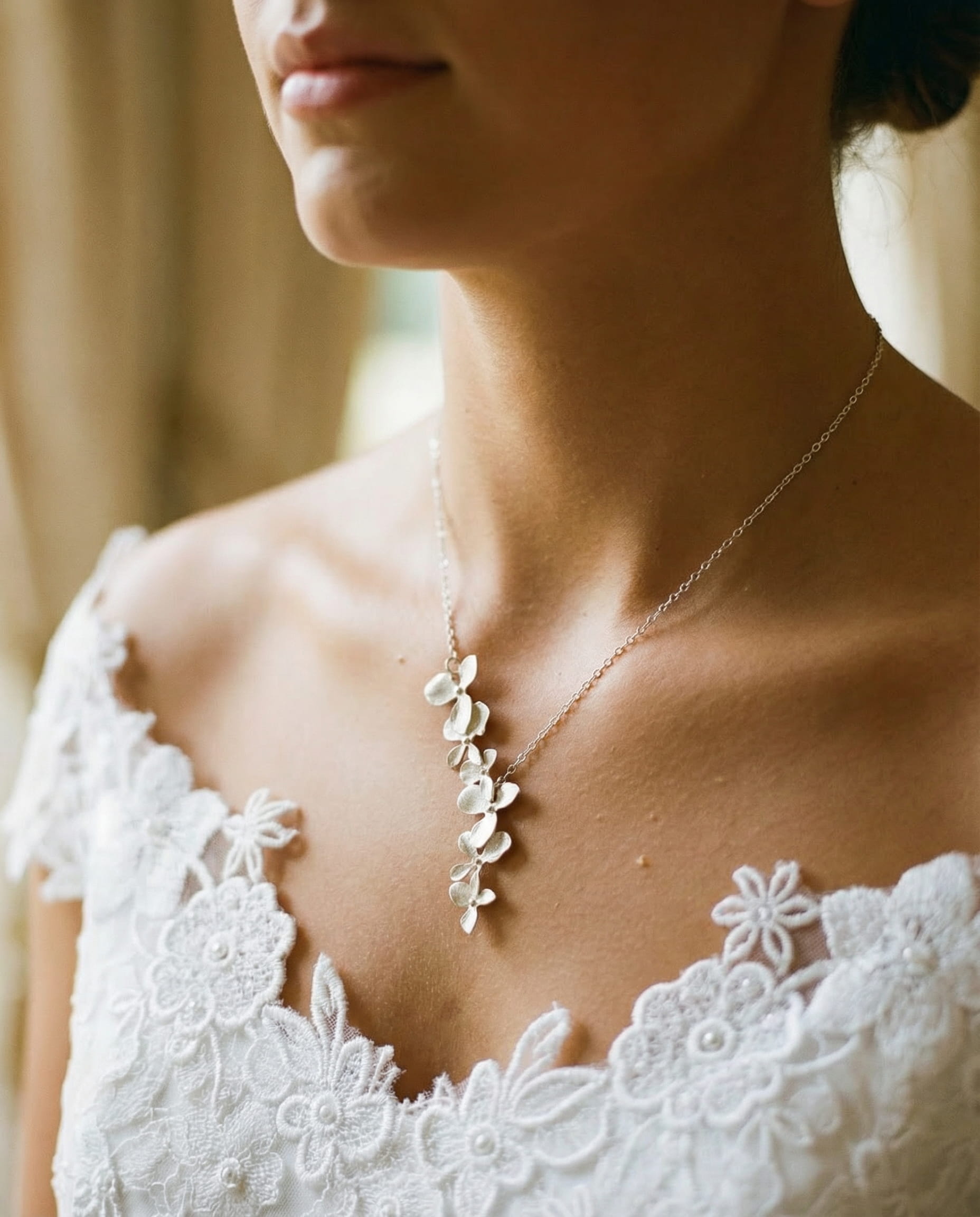 Silver Petal Necklace and Earrings Set
