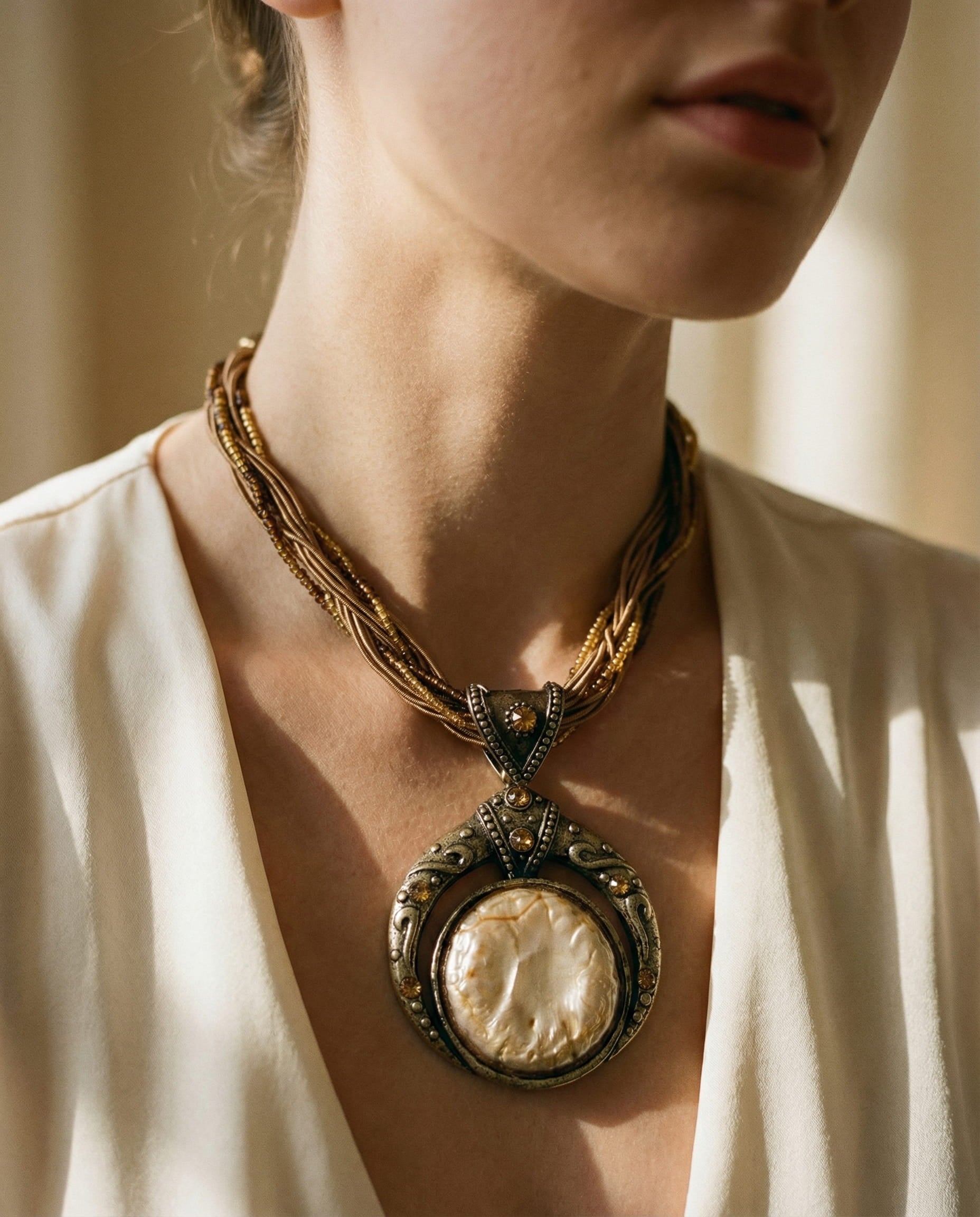 Vintage Ethnic Green Crystal Pendant Necklace