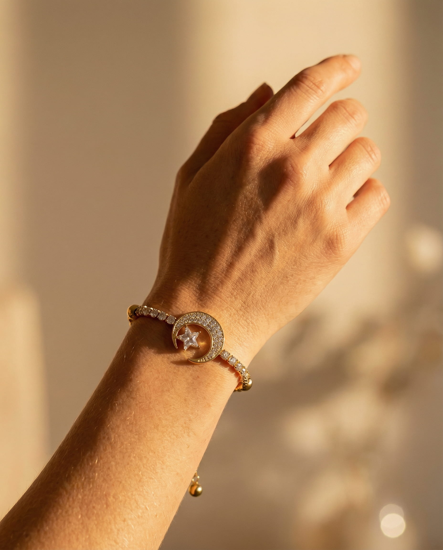 Gold Cubic Zirconia Moon Charm Bracelets