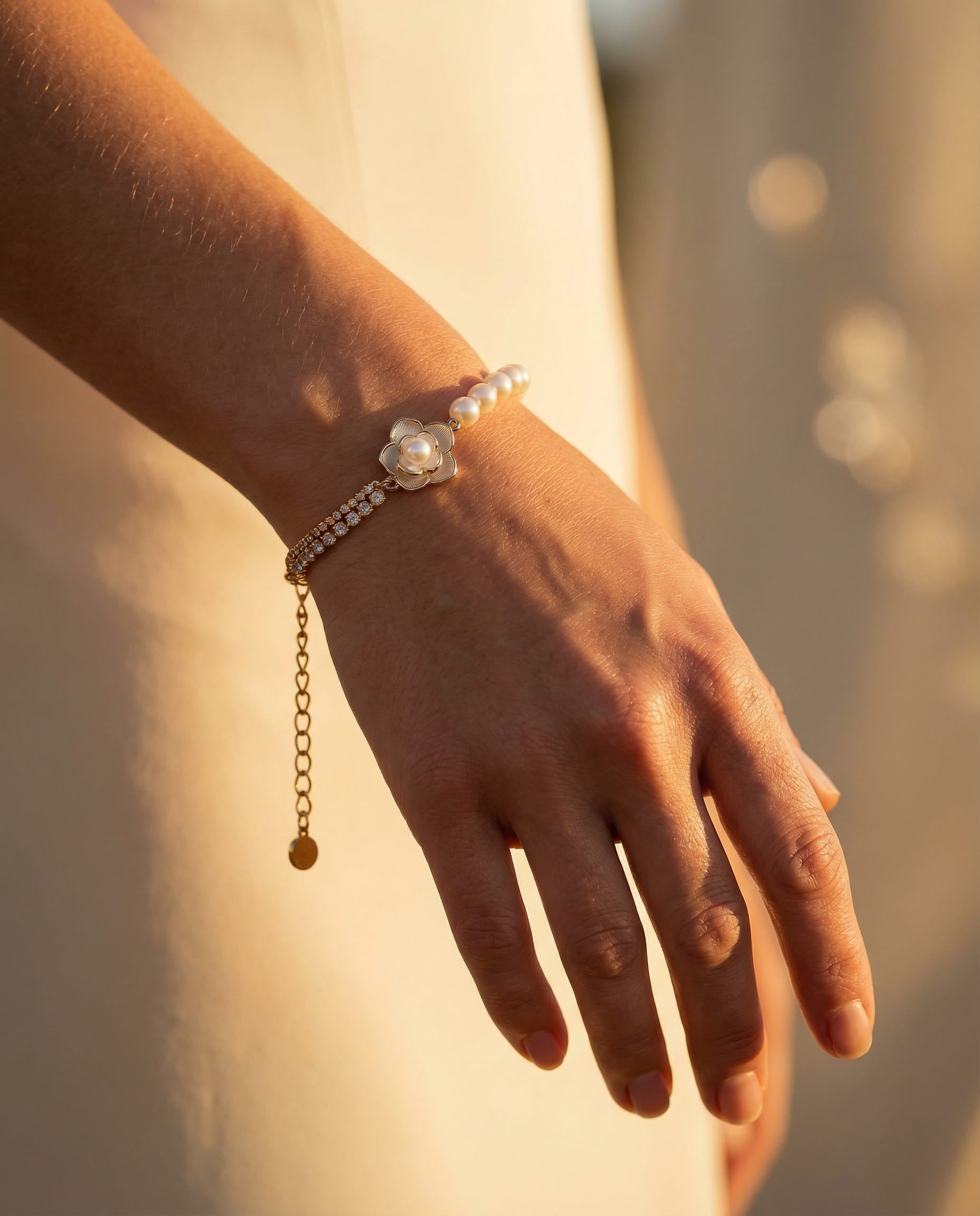 Vintage Floral Pearl and Gold Bracelet