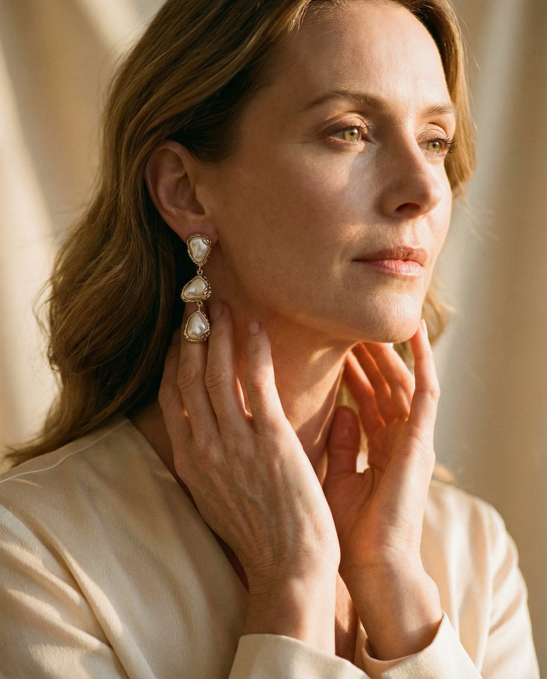 Silver Triangle Pearl Earrings