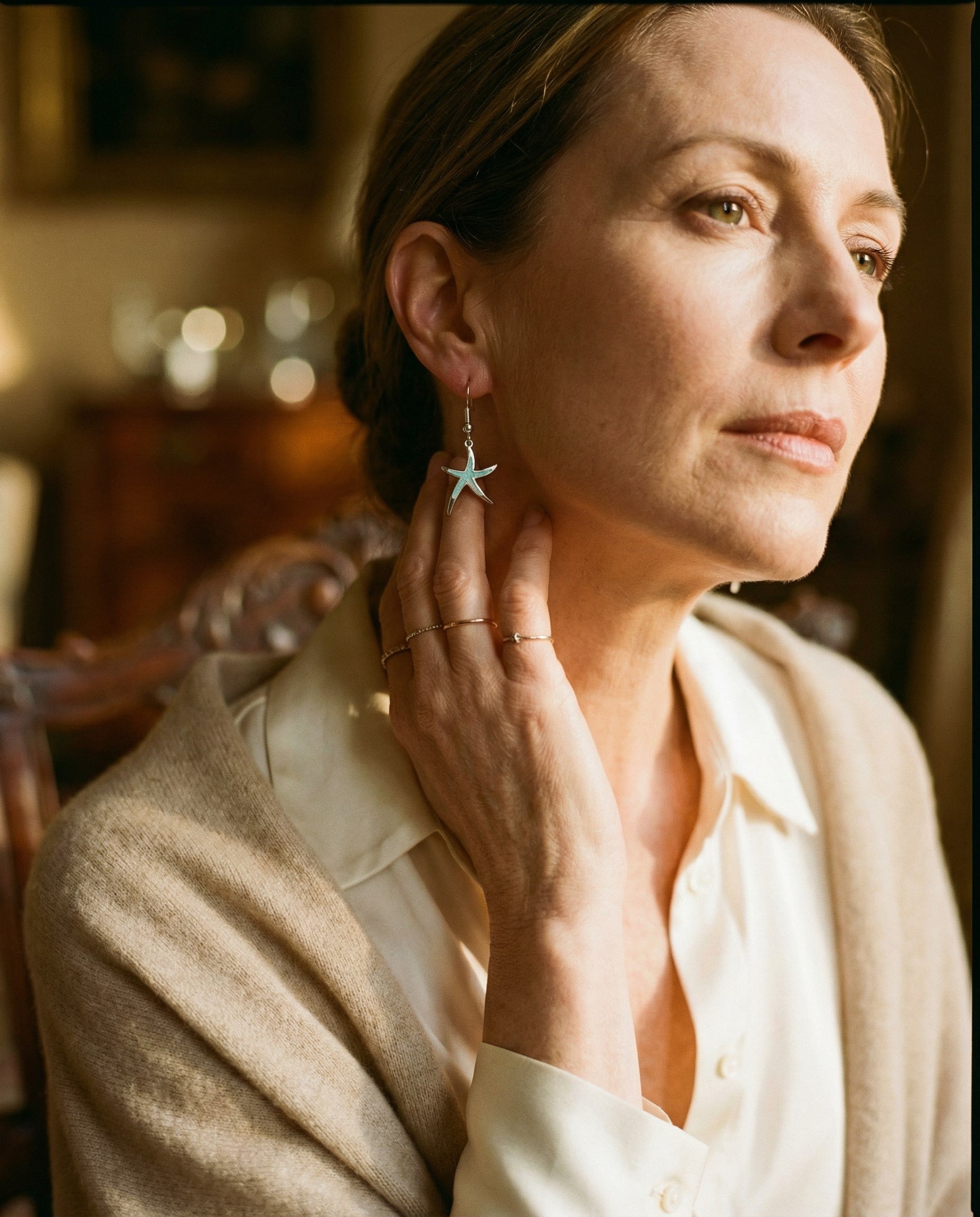 Starfish Earrings in Opal and Silver