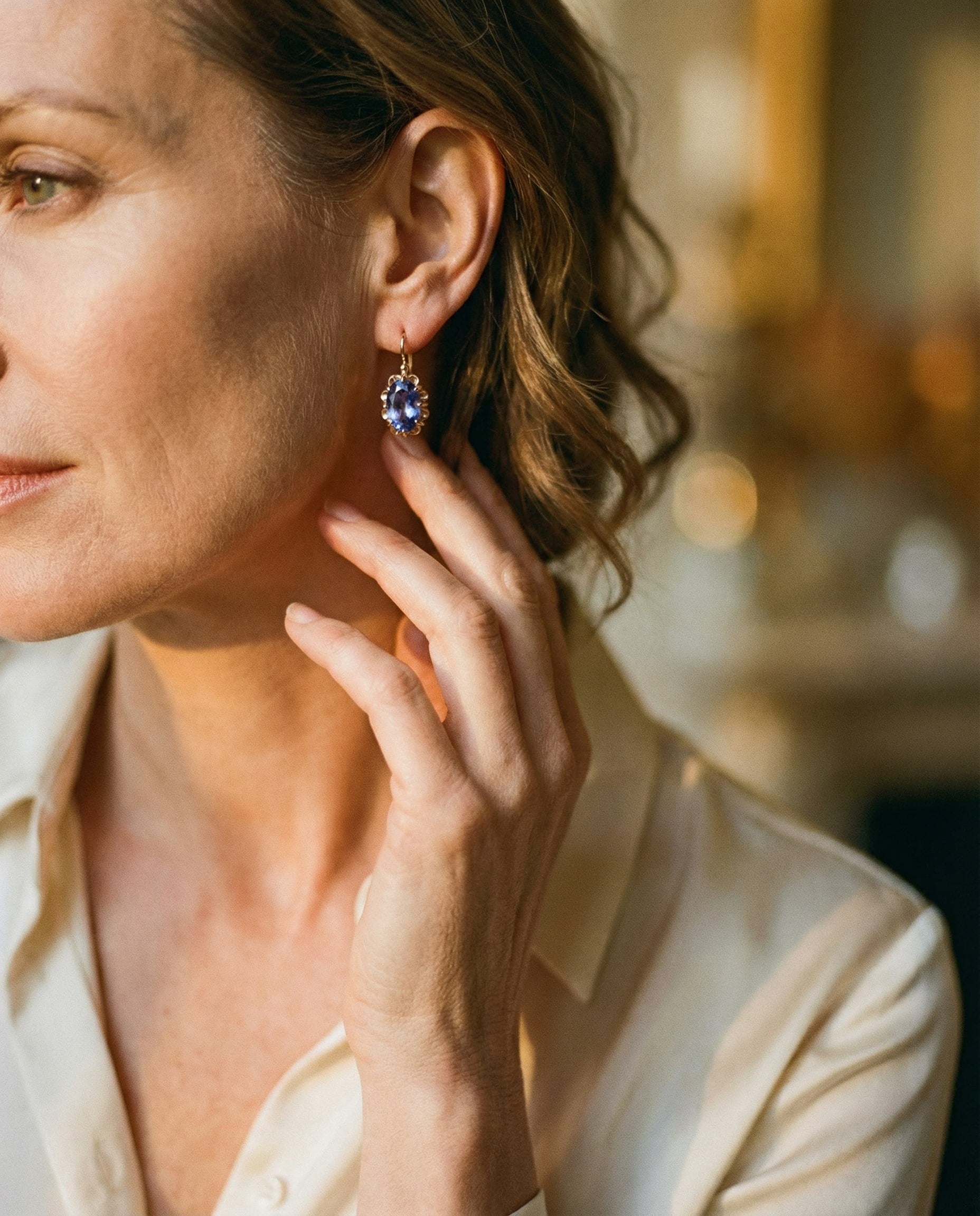 Vintage Earrings with Blue Cubic Zirconia