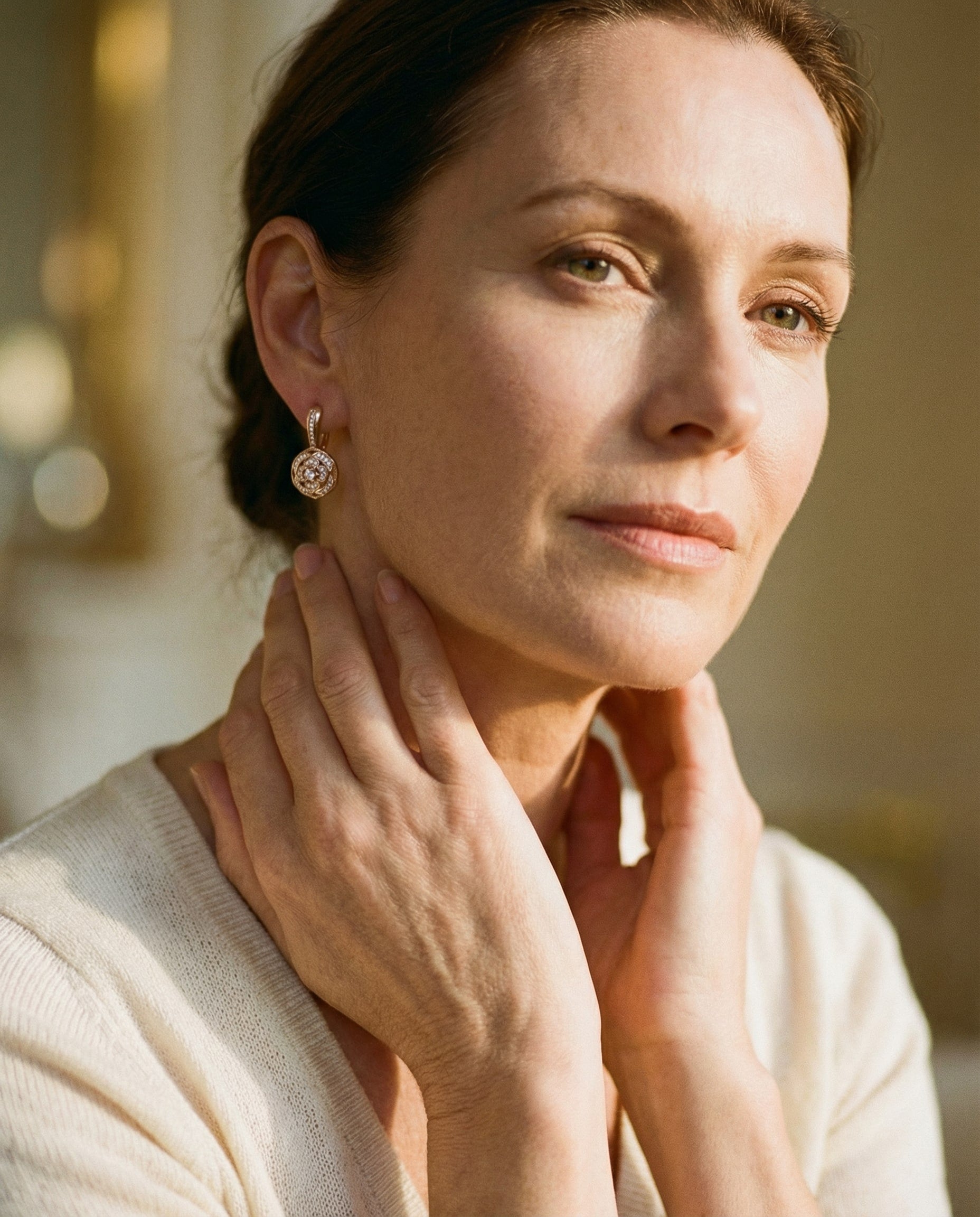 Elegant Round Cubic Zirconia and Gold Earrings