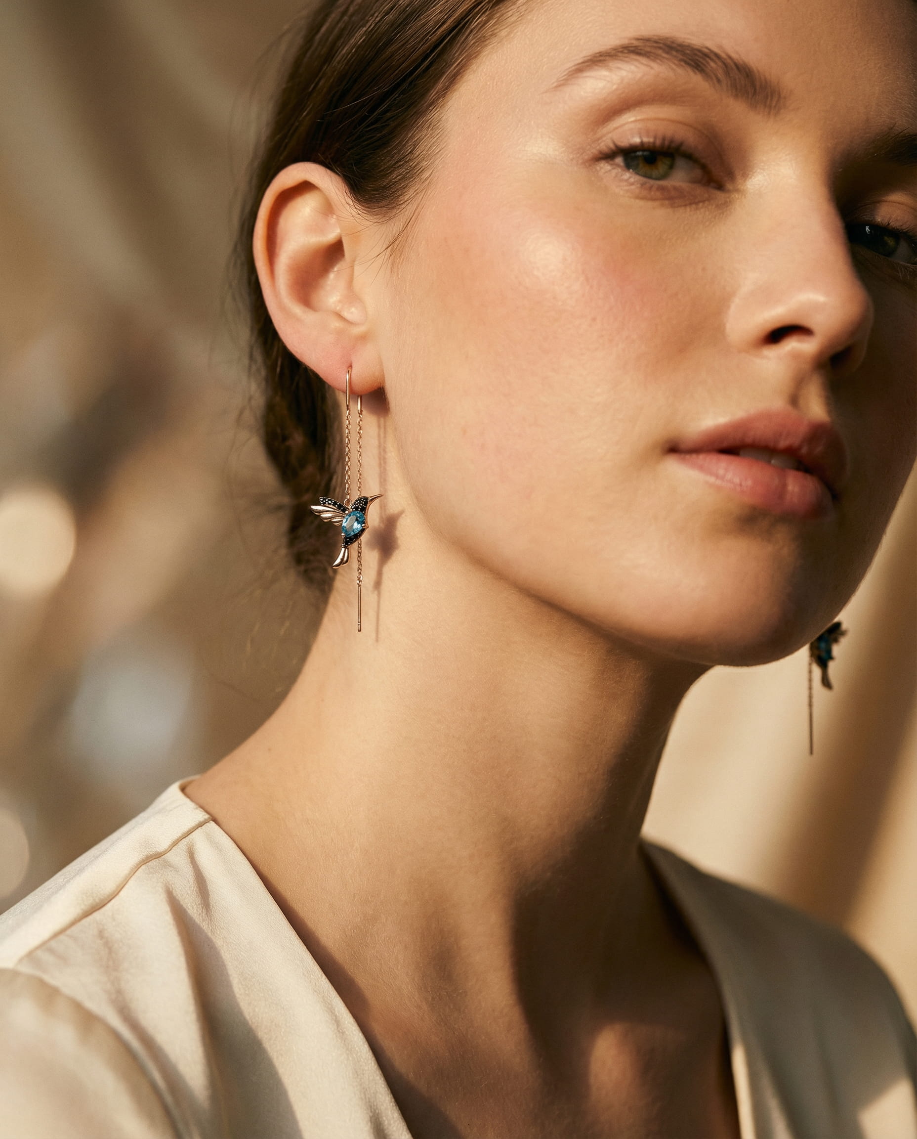 Enamel Hummingbird and Cubic Zirconia Earrings