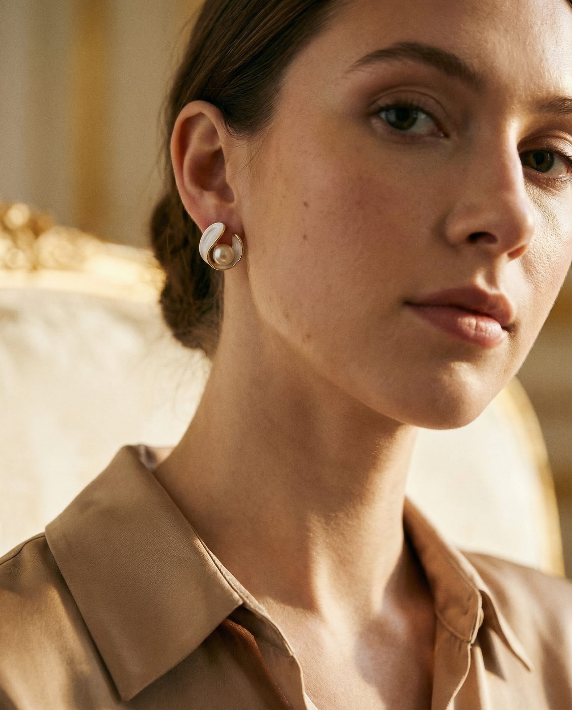 Luxury Gold White Opal and Pearl Earrings