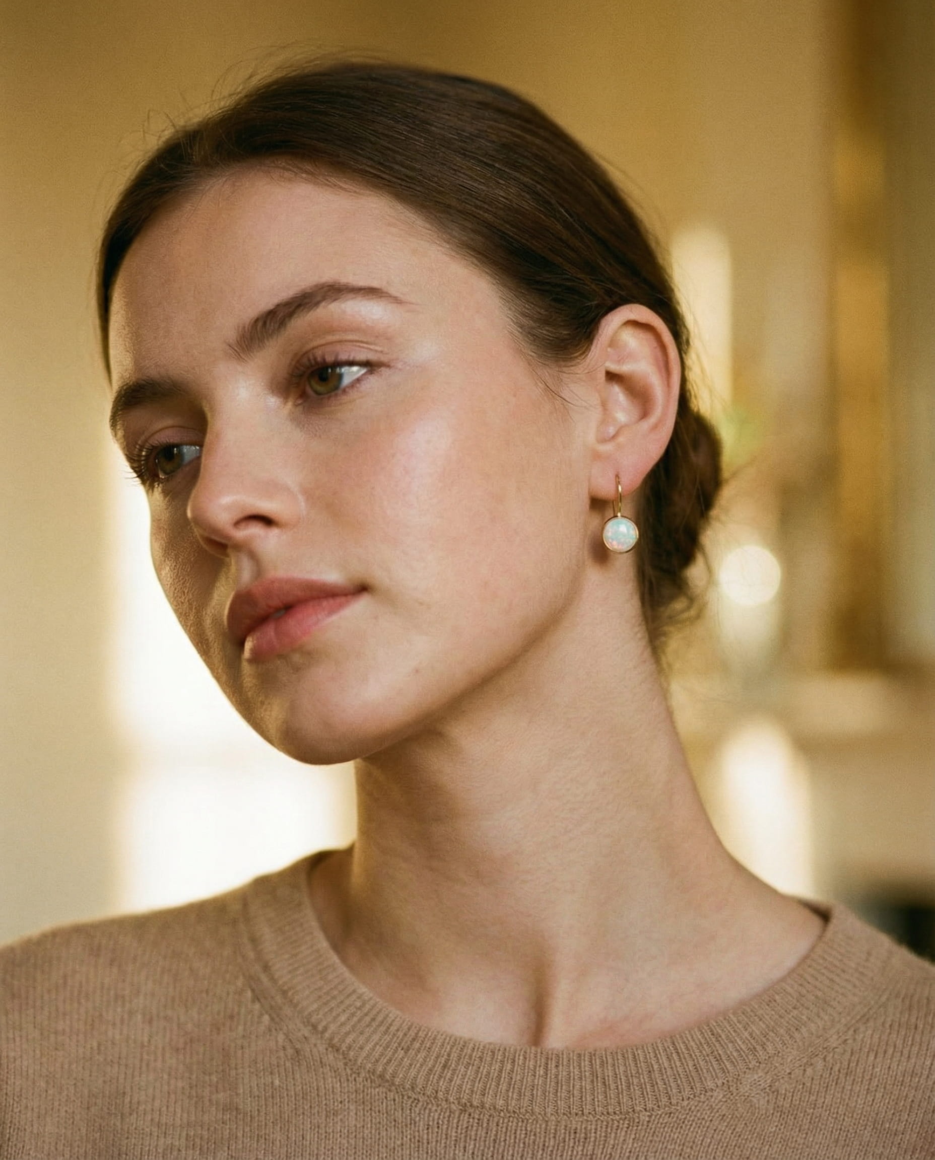 Vintage Gold Opal Stone Earrings