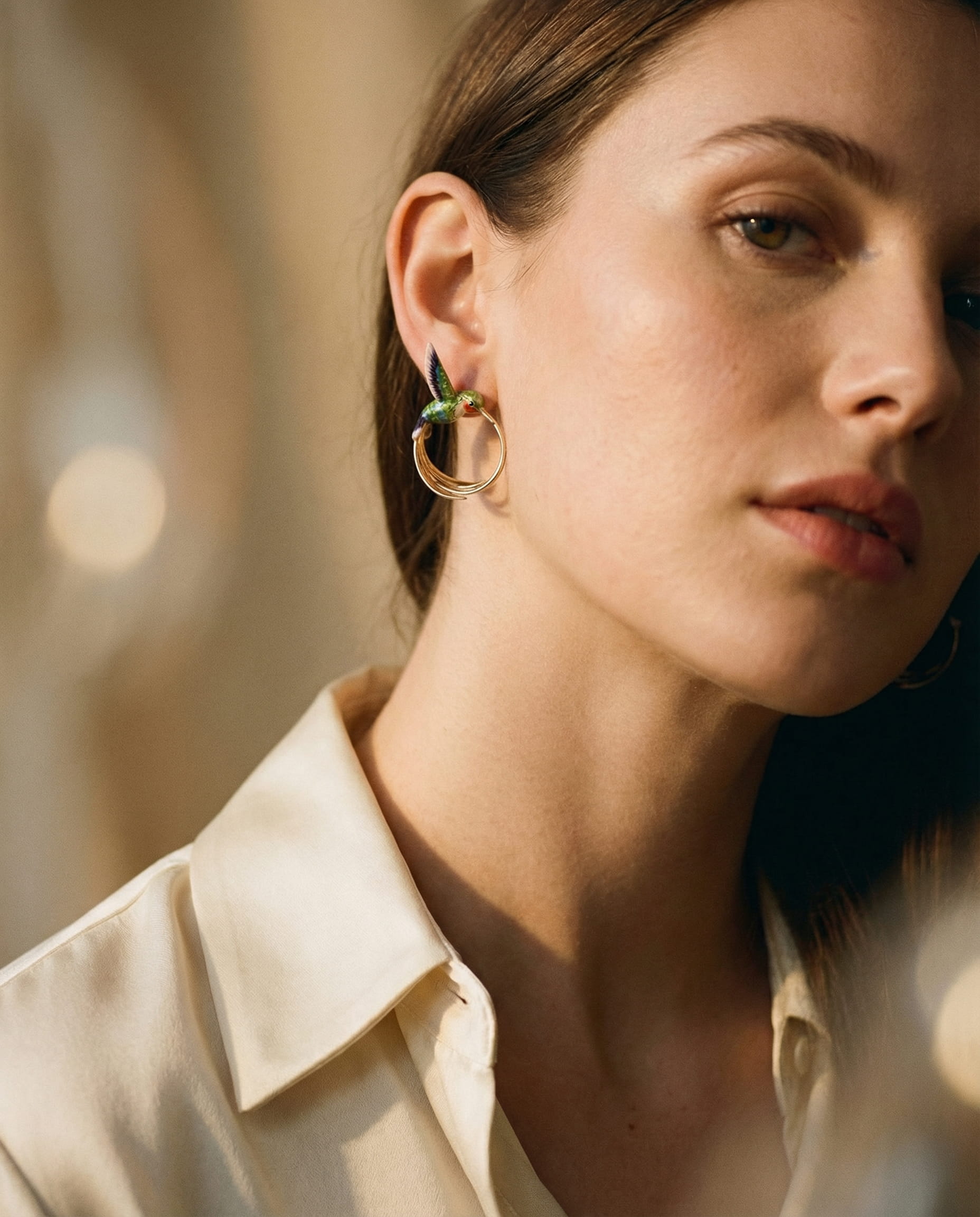 Vintage Enamel Hummingbird Hoop Earrings