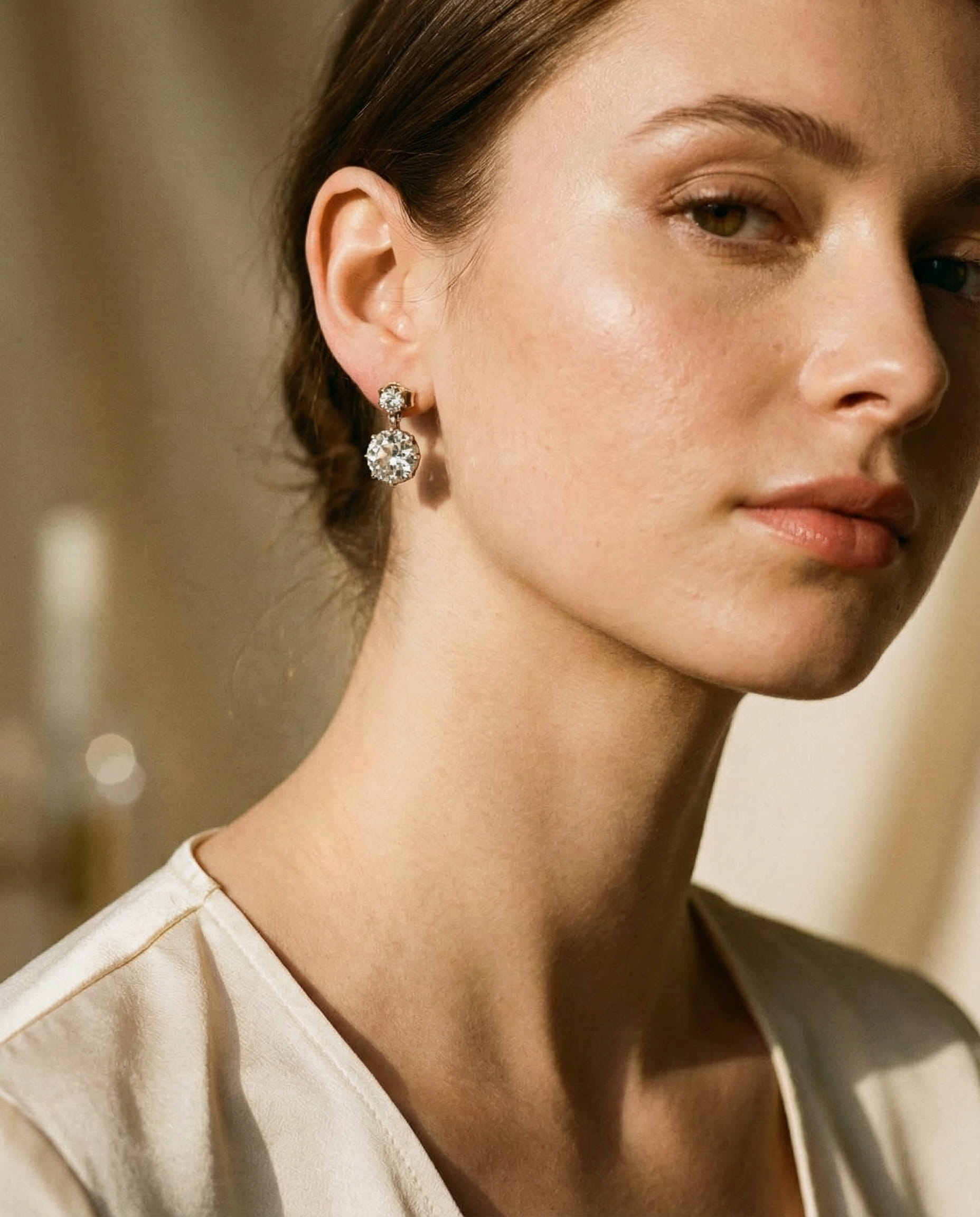 Gold Round Cubic Zirconia Earrings