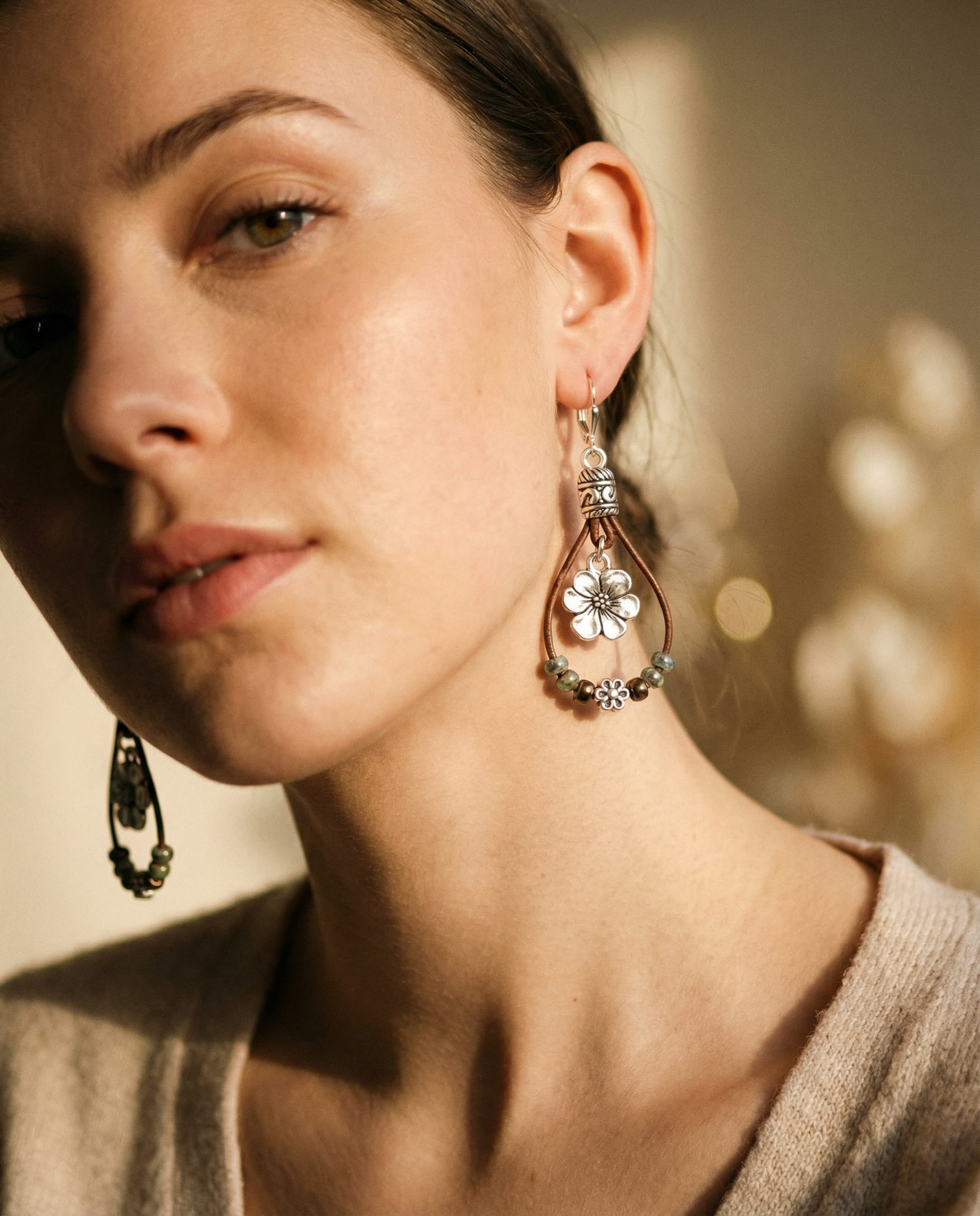 Vintage Floral Leather Earrings