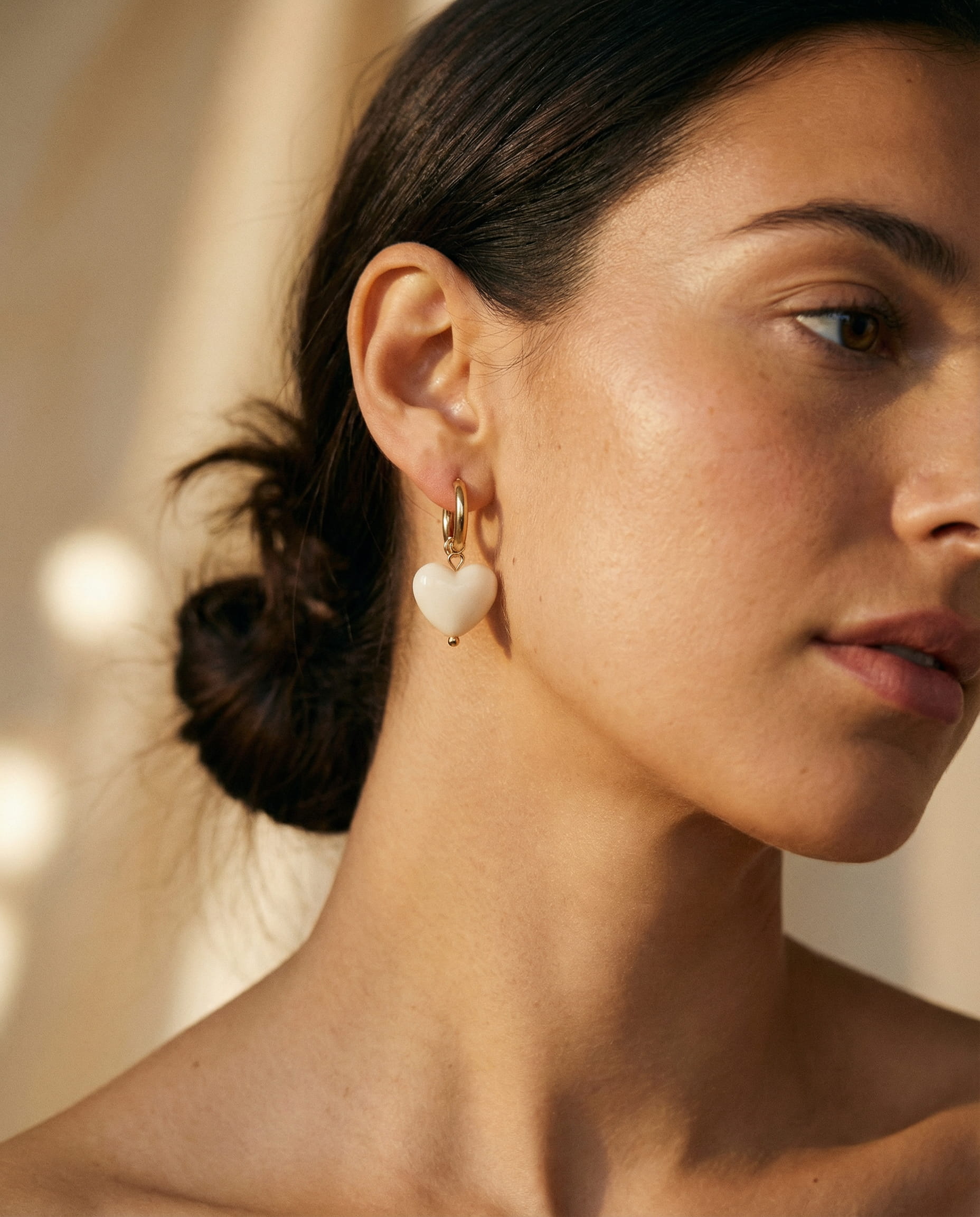 Gold White Heart Earrings