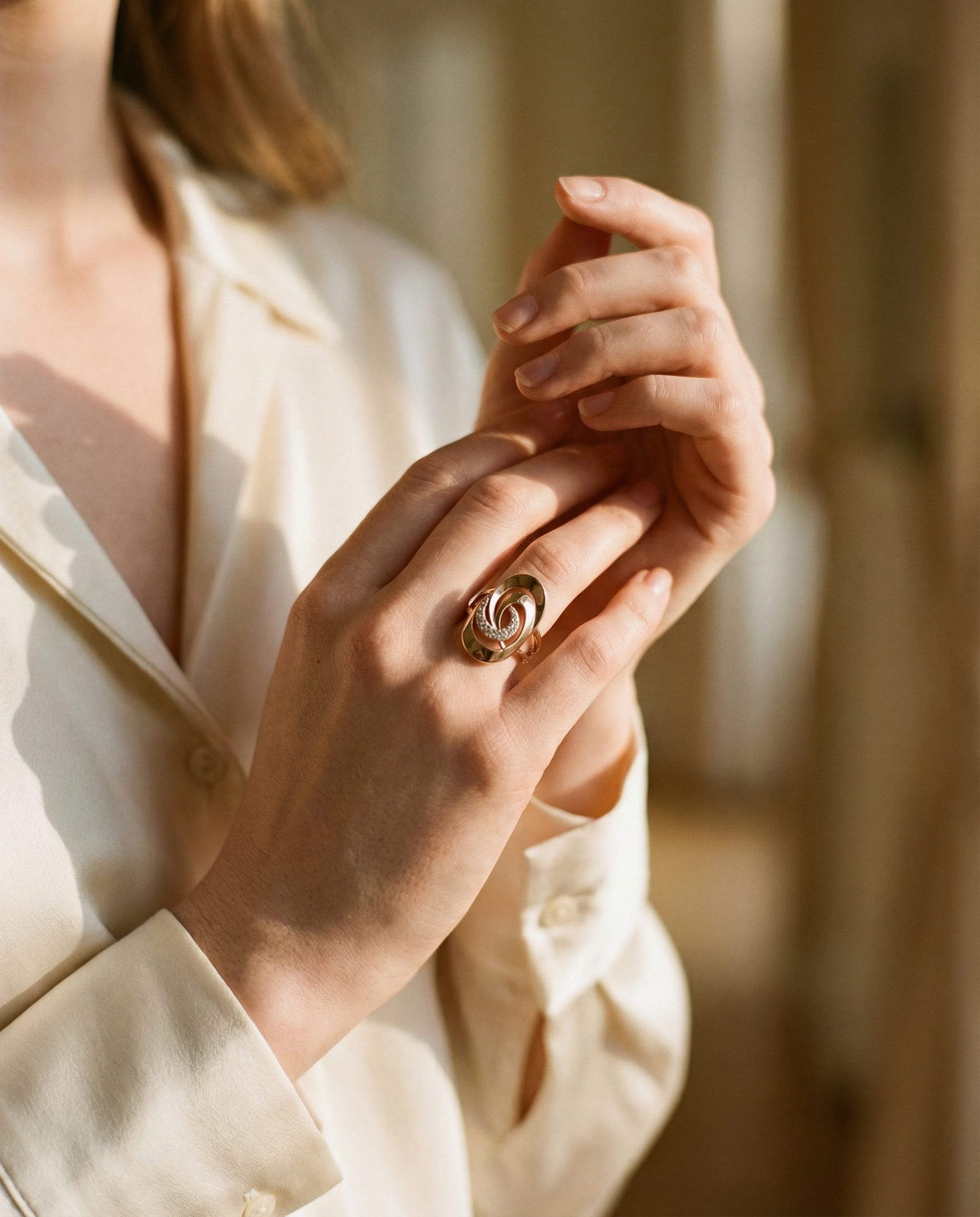 Elegant Gold Spiral Cubic Zirconia Ring