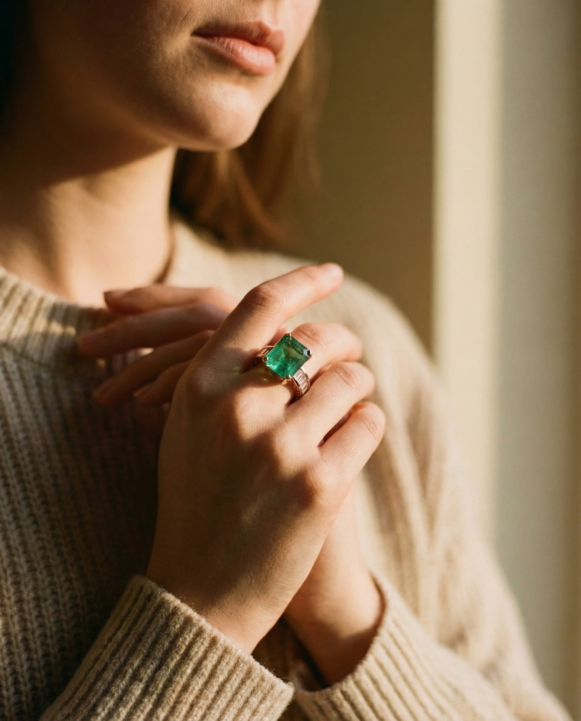 Gold Sparkling Green Stone Ring