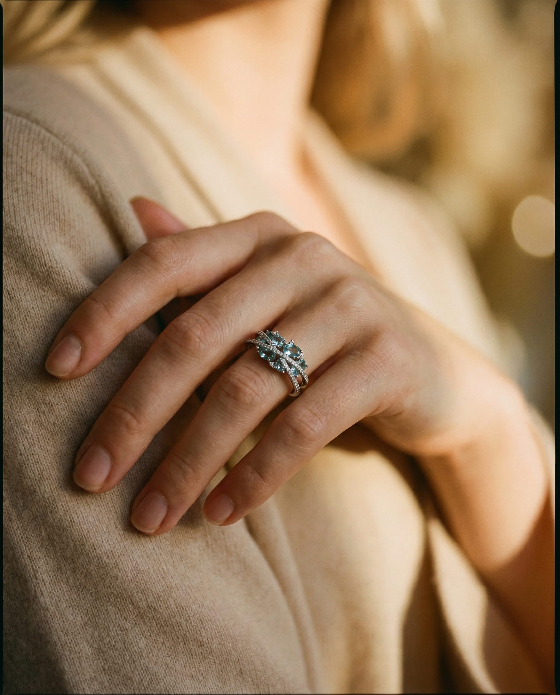 Silver Cross and Blue Gemstone Ring