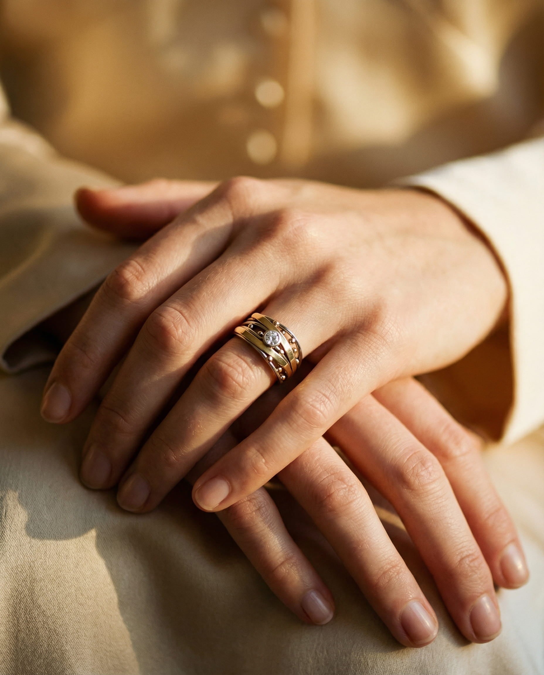 Vintage Gold Cubic Zirconia Inlay Ring