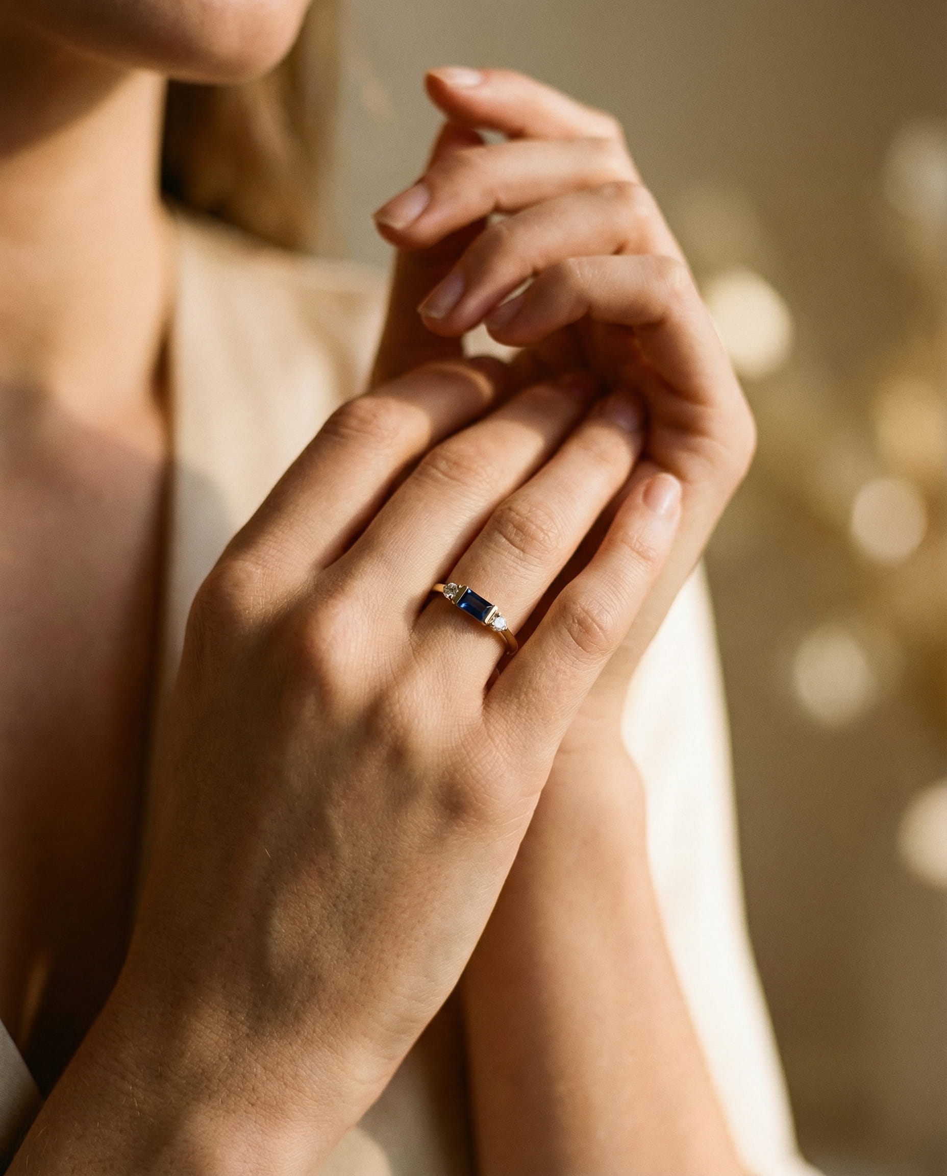 Gold Stunning Blue Centre and Sparkling Ring