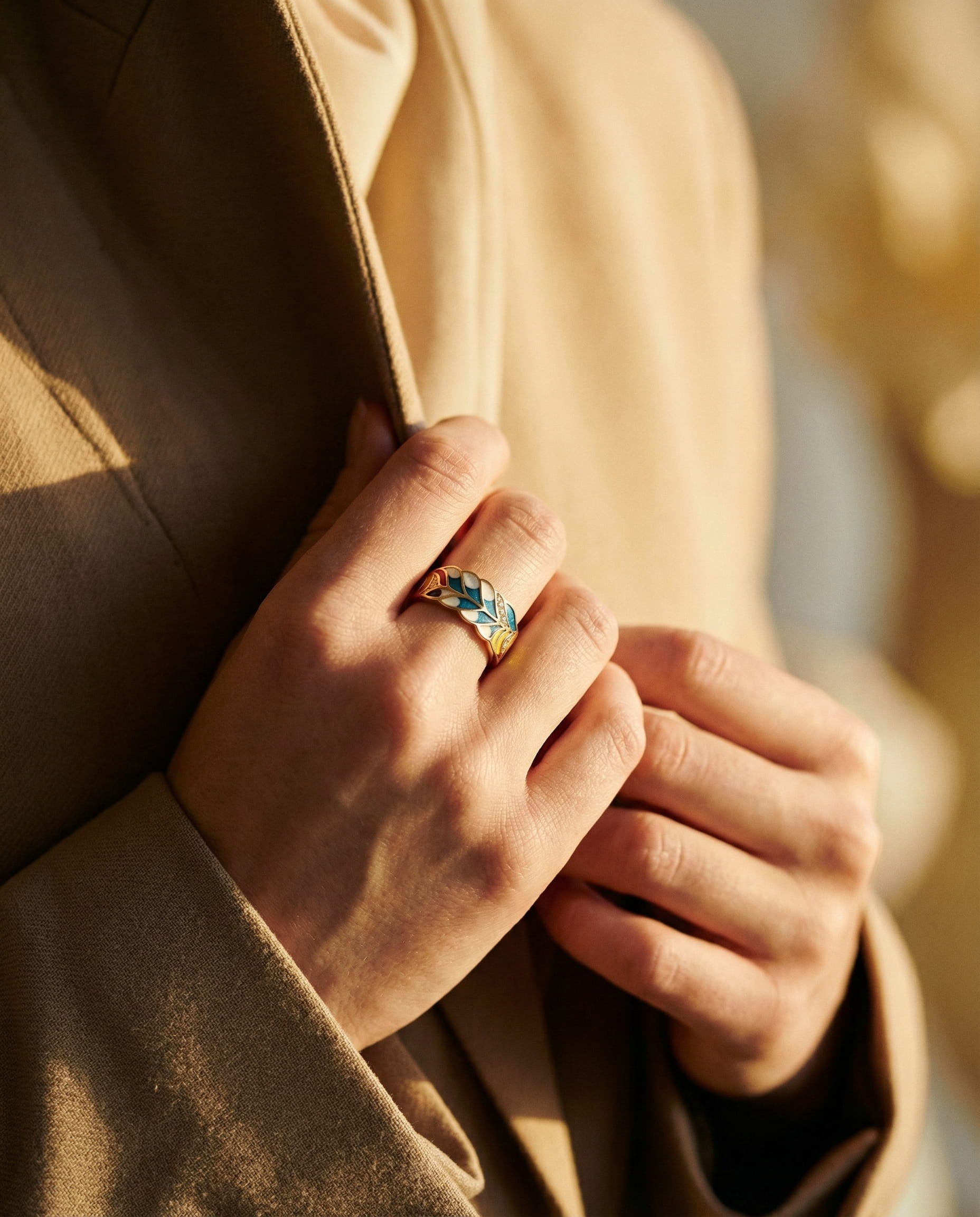 Vintage Gold Colourful Enamel Leaf Ring