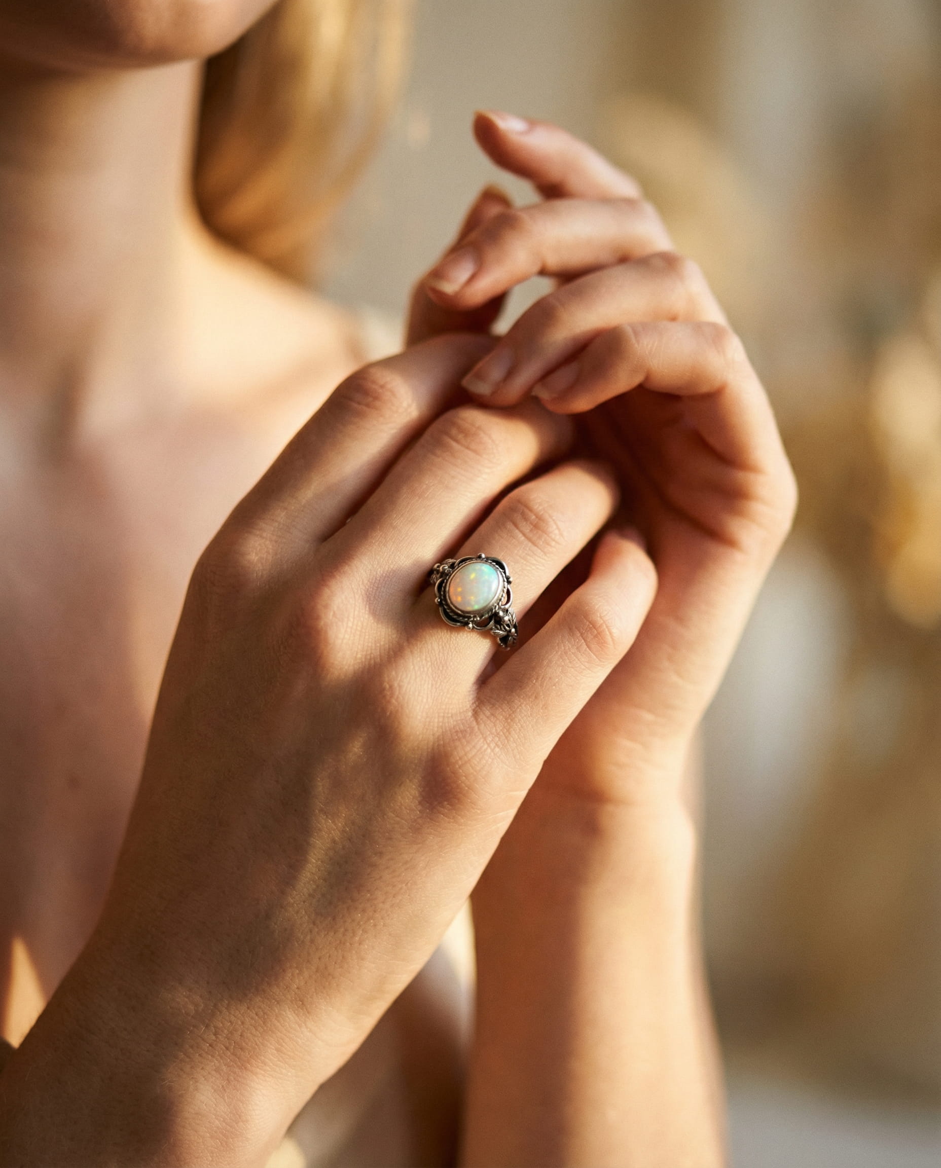 Vintage Silver Floral Opal Ring