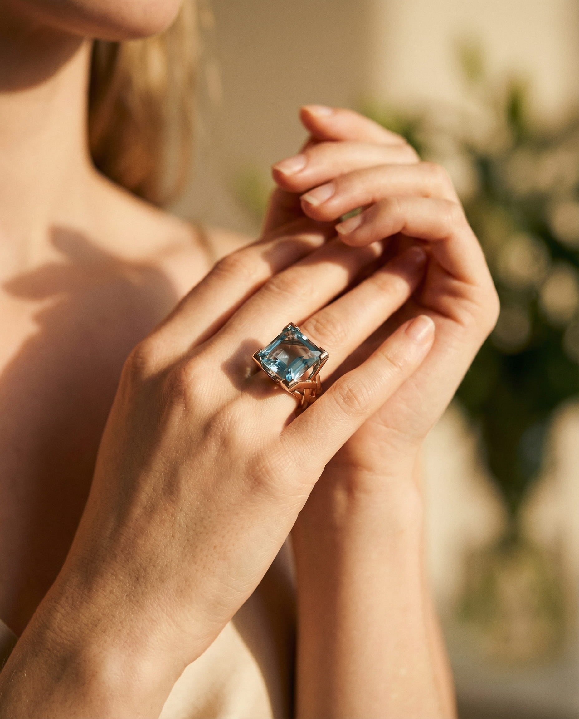 Vintage Rose Gold Blue Cubic Zirconia Ring