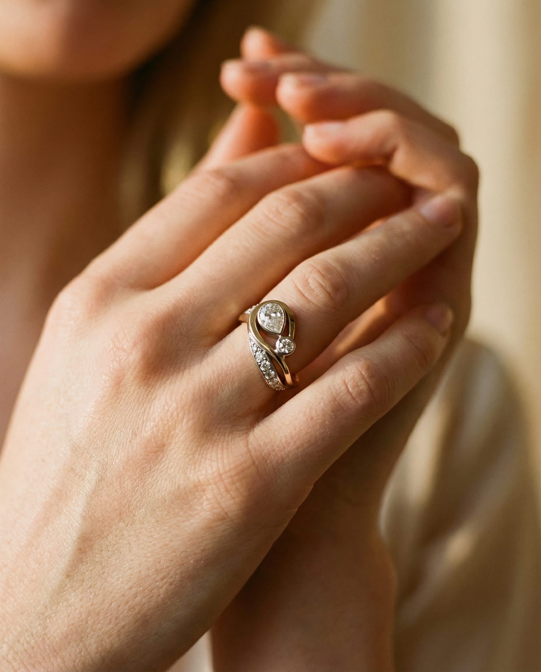 Vintage Irregular Gold and Silver Cubic Zirconia Ring