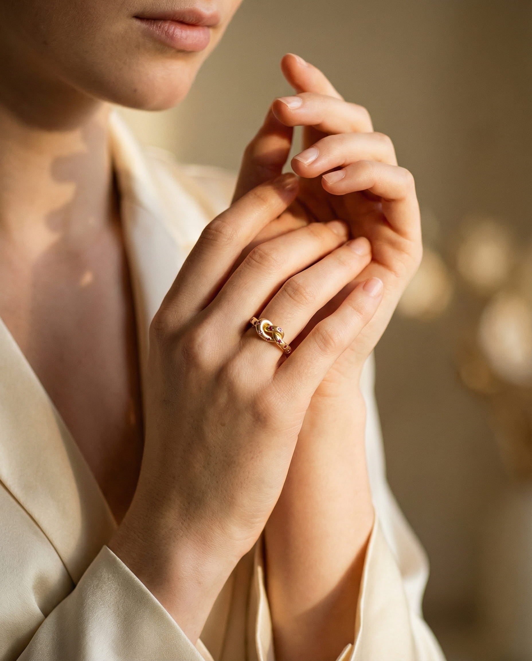 Vintage Gold Celestial Knot Pink Ring