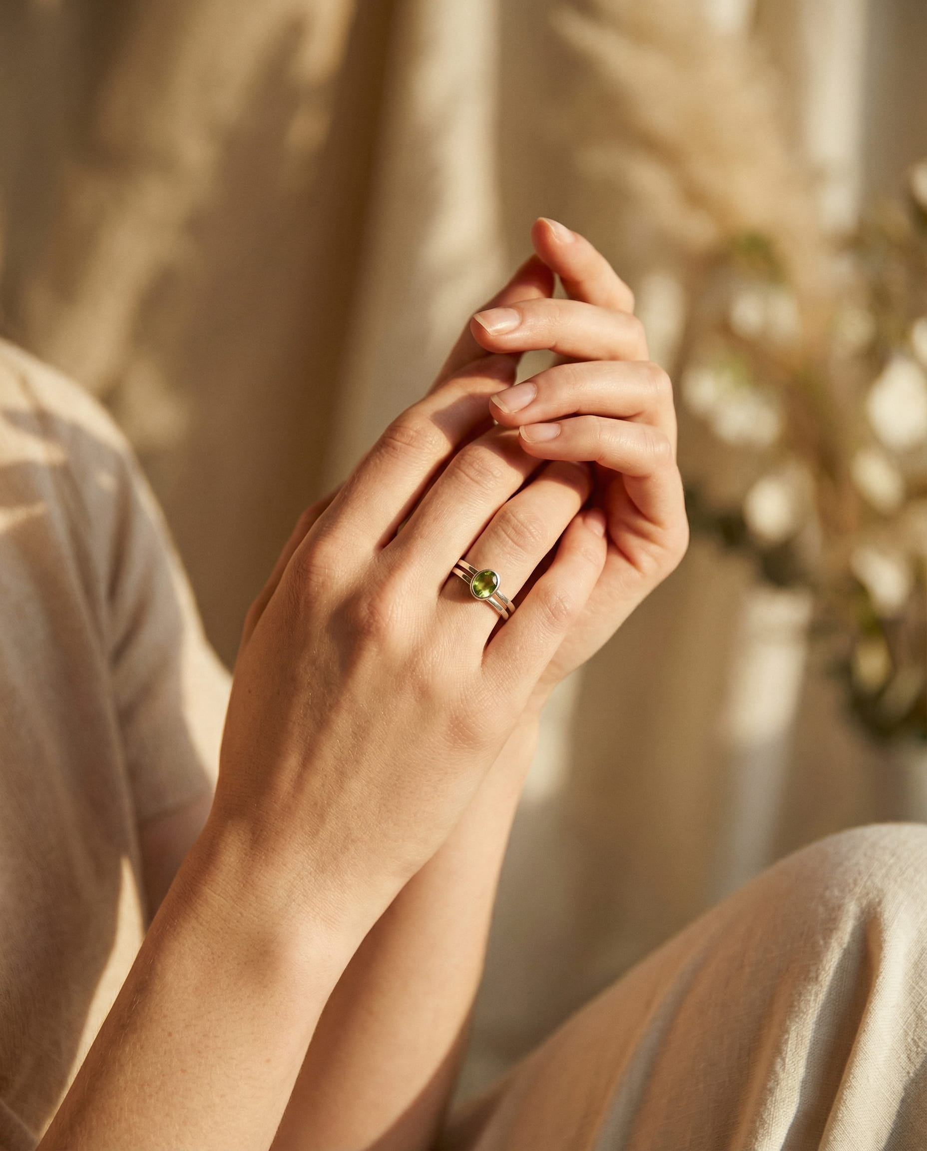 Vintage Layered Silver Green Glass Ring
