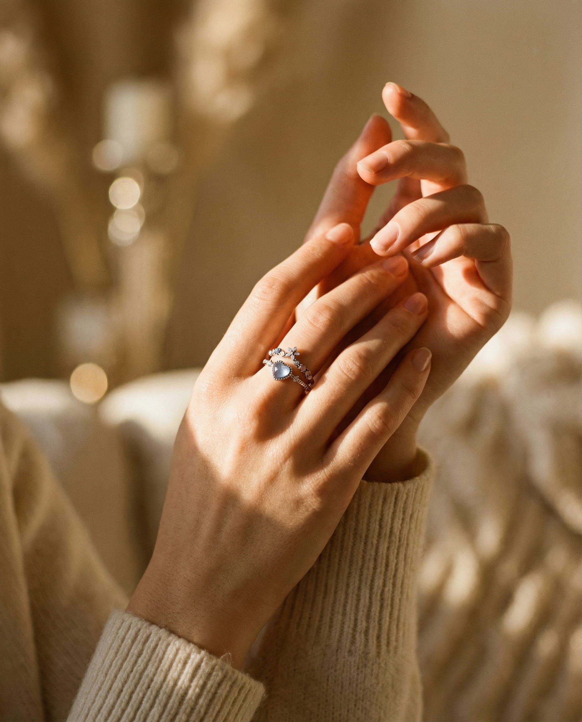 Adjustable Sterling Silver Blue Stone Cubic Zirconia Ring