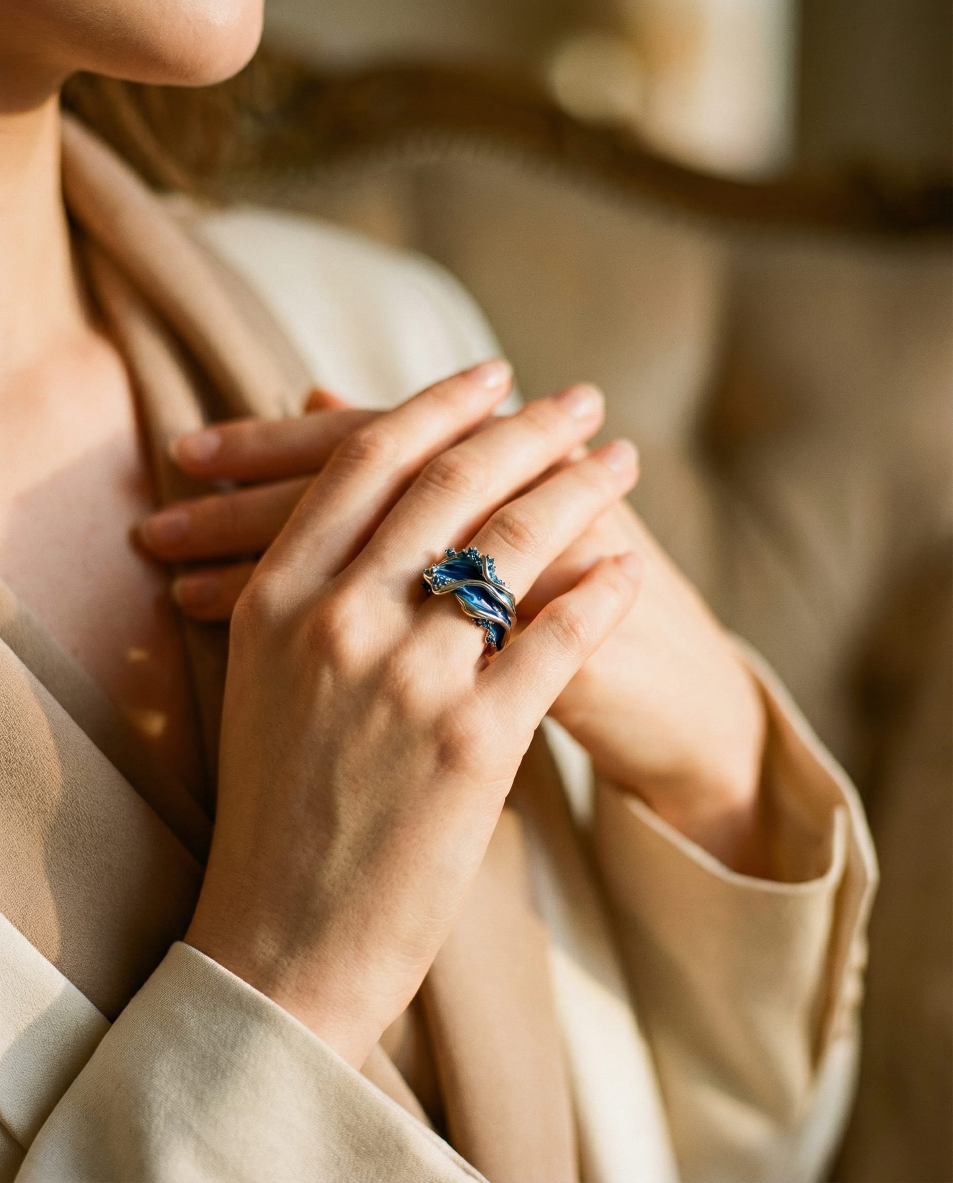 Vintage Golden Ocean Wavy Ring