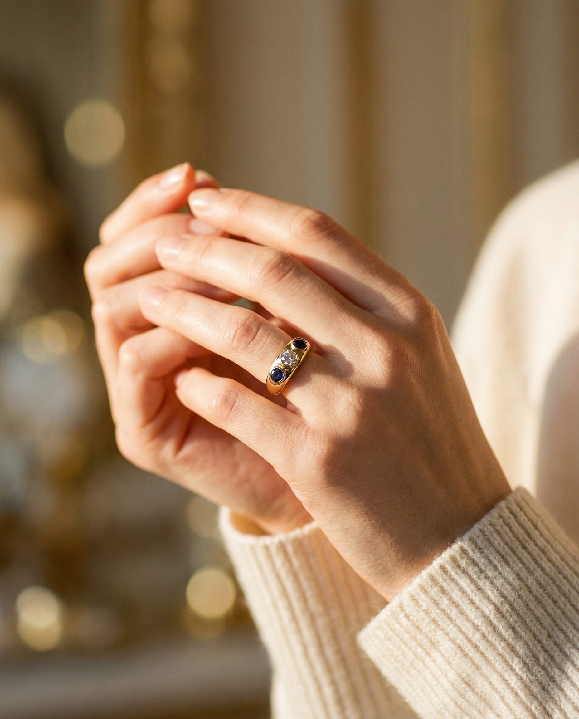 Blue Crystal and Cubic Zirconia Ring