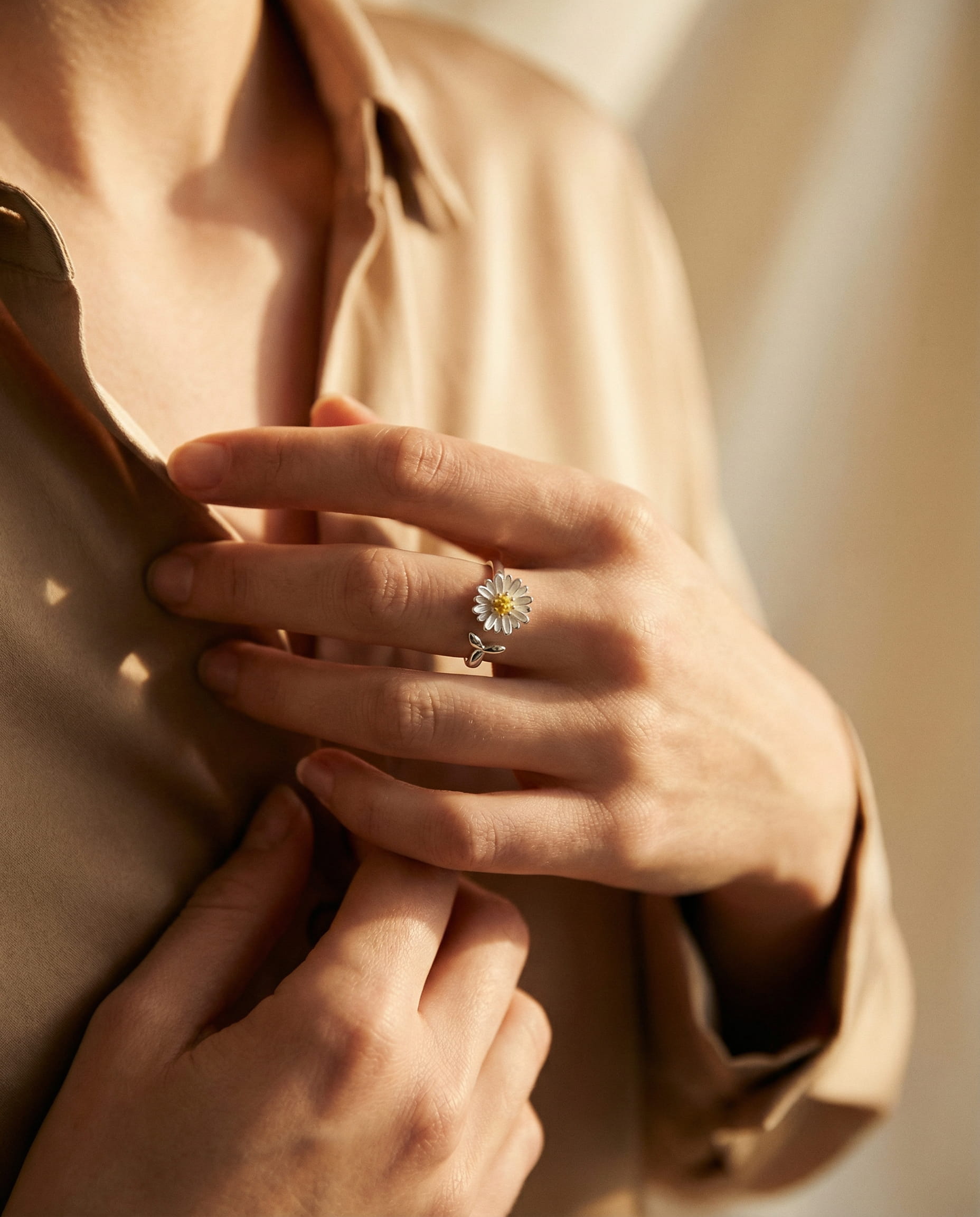 Silver Adjustable Sunflower Ring