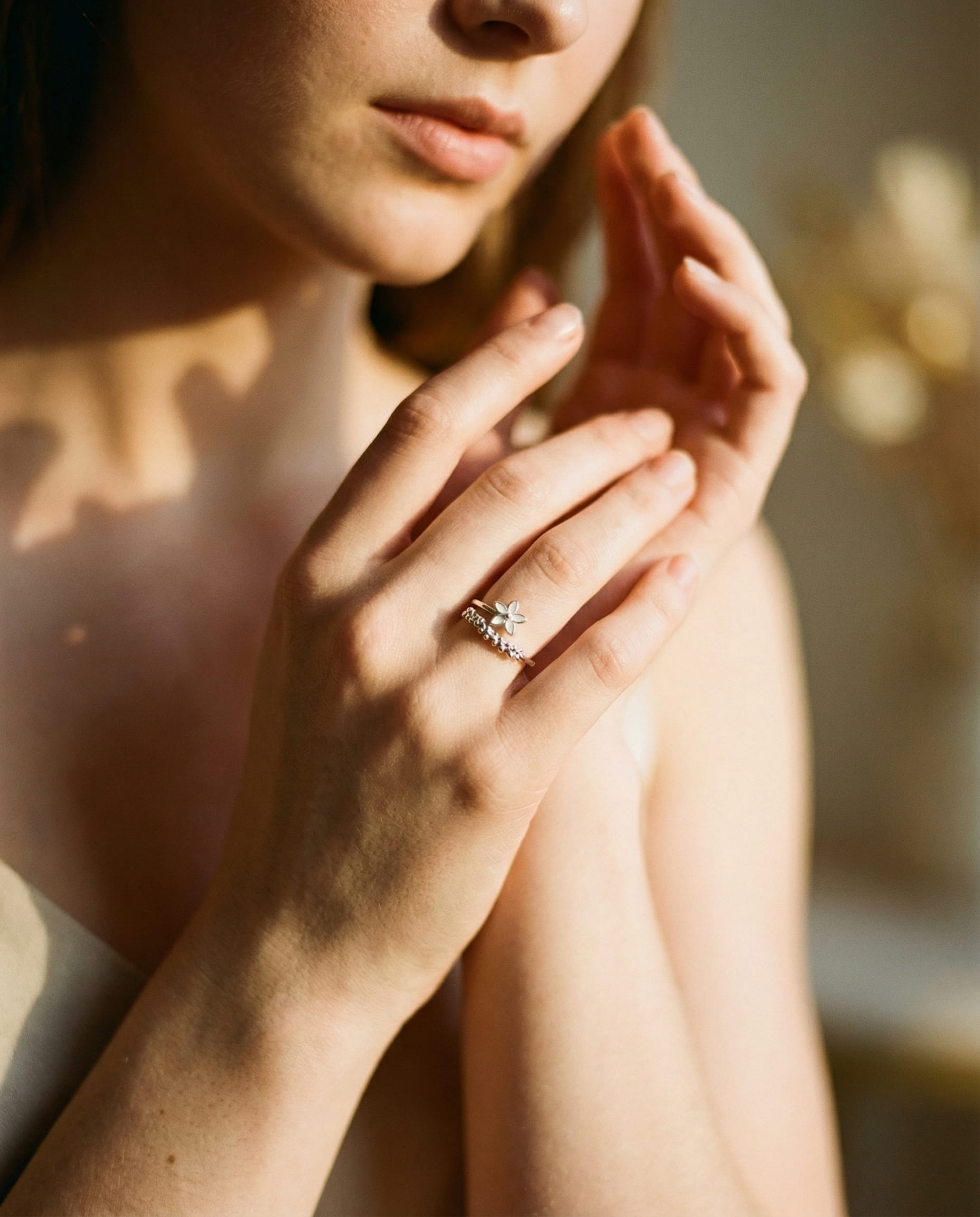 Adjustable 925 Silver and Hand Painted Enamel Wildflower Ring