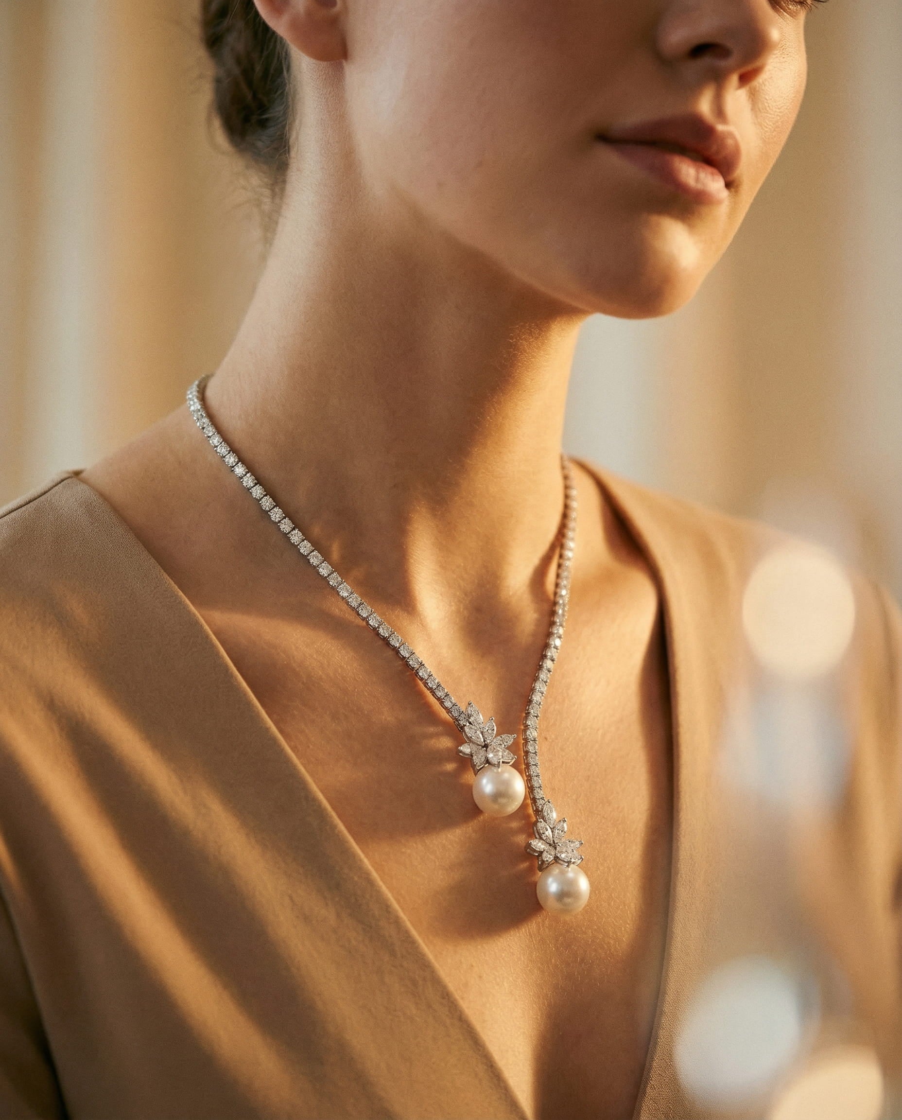 Elegant Sparkling Sterling Silver Pearl Necklace