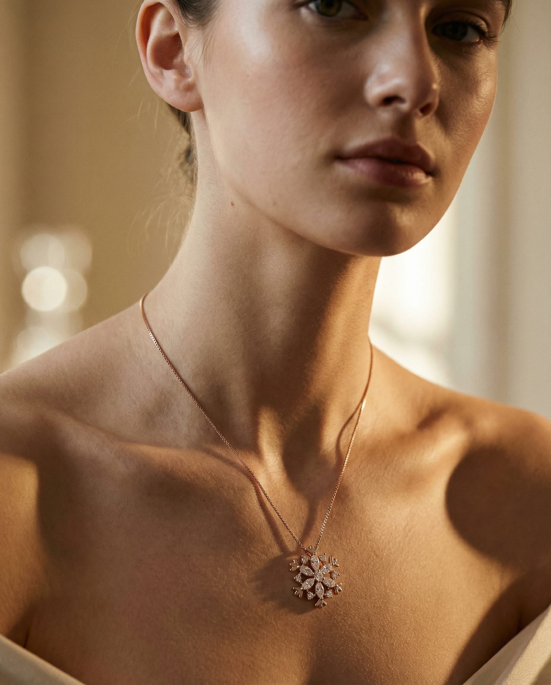 Gold and Silver Sparkling Snowflake Crystal Necklace