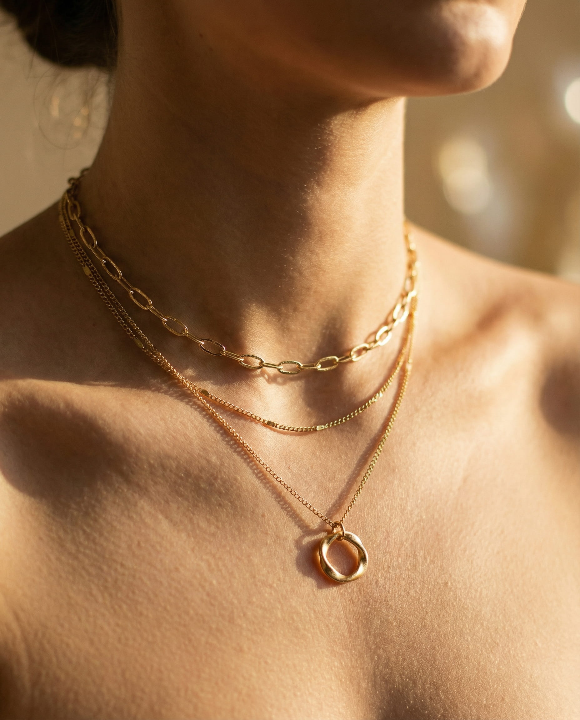 Vintage Layered Chain Necklace with Gold Pendant