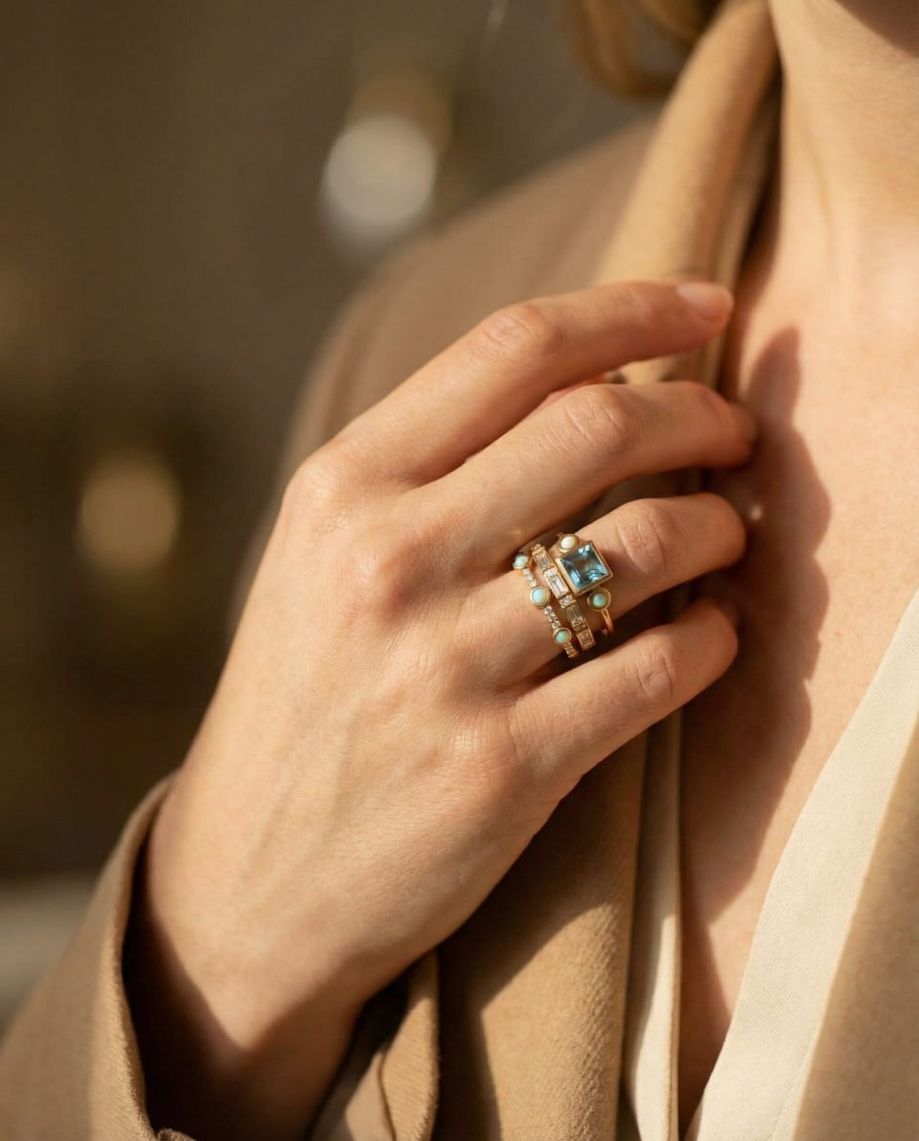 Vintage Blue Crystal Ring Set