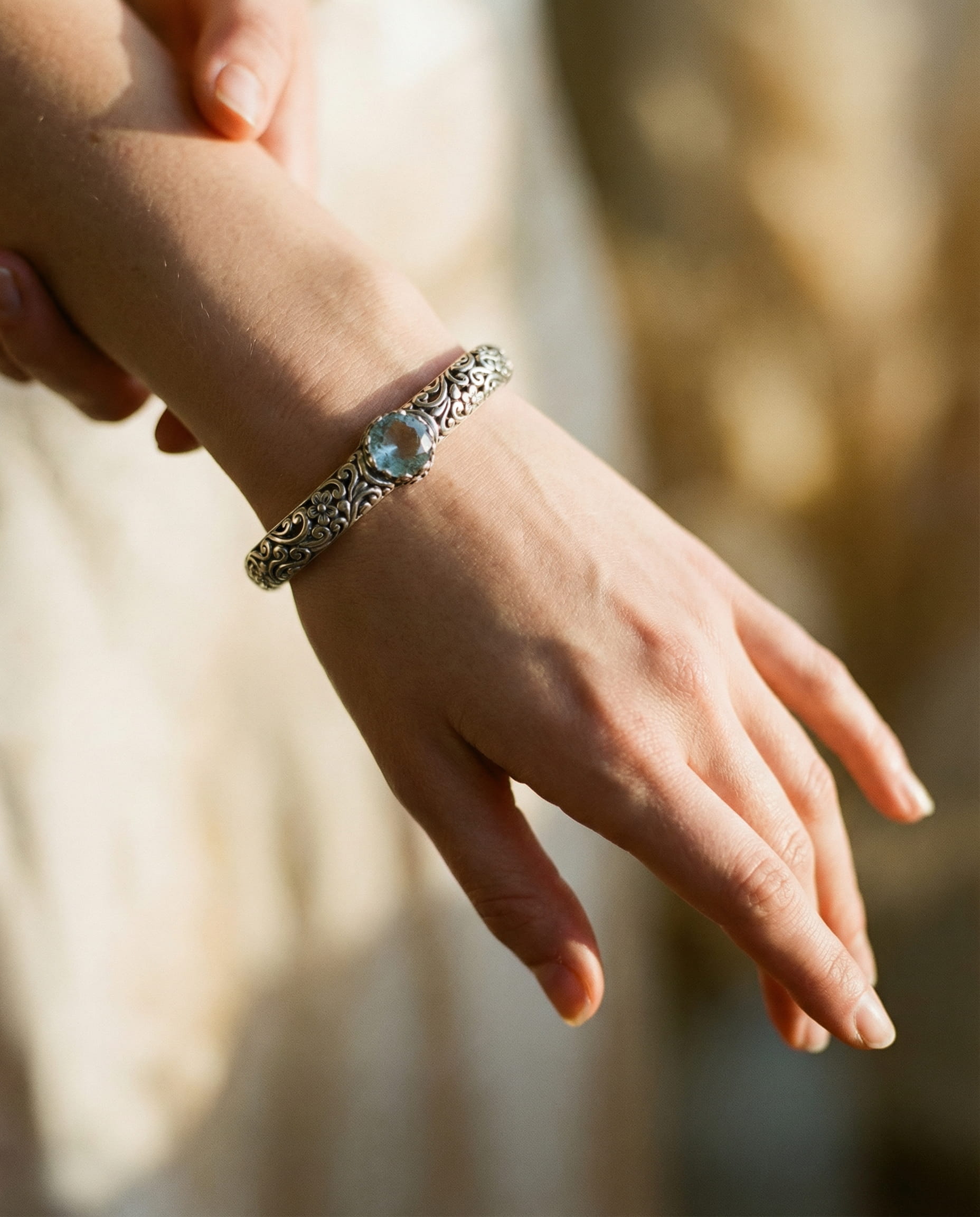 Vintage Open Silver Bracelet with Cubic Zirconia