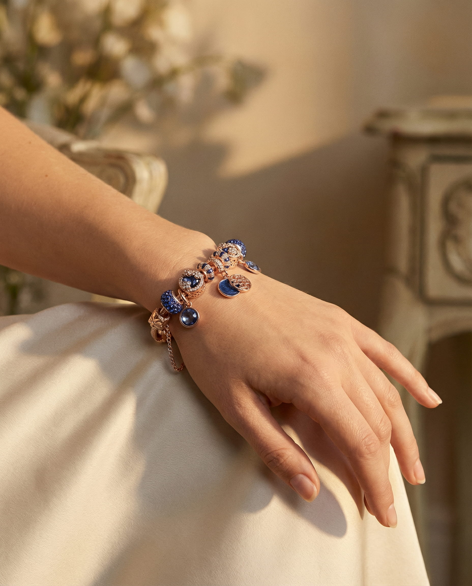 Rose Gold and Blue Crystal Bracelet